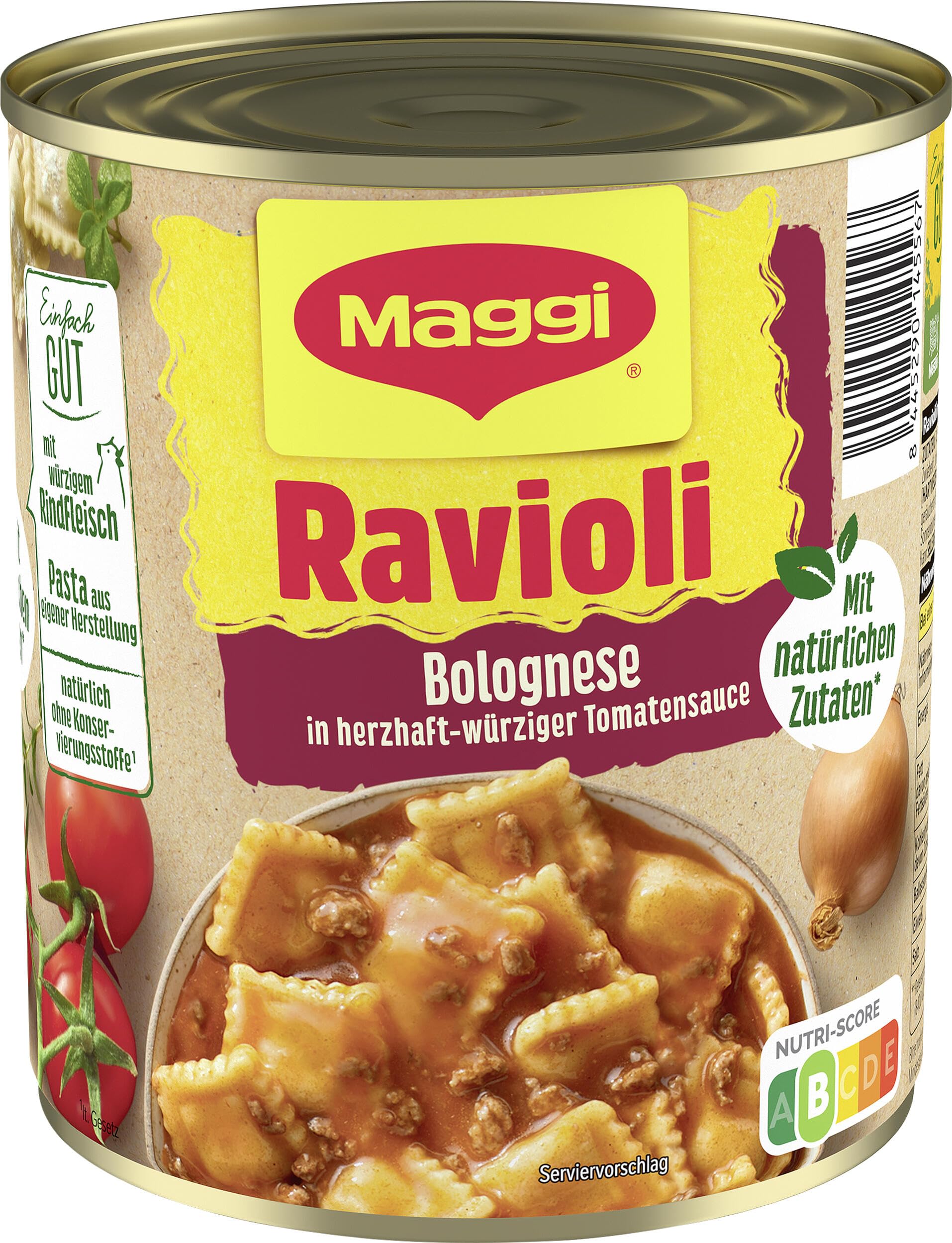 MAGGI Ravioli Boloñesa - Delicioso plato preparado con carne picante, olla y microondas, comida ideal para festivales, 1 unidad (800 g)