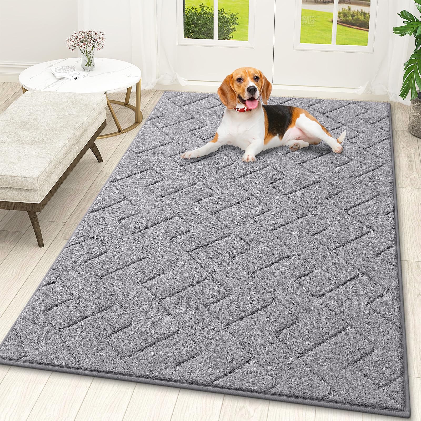 OLANLY Indoor Door Mat, 59x35, Dirt Resistant and Absorbent, Sturdy Non-Slip Rubber Backing, Easy to Clean, Washable Low-Profile Doormat for Entryway,
