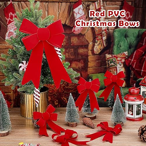 Miniatura 3 de Paquete de 18 lazos de Navidad de terciopelo rojo de 5 x 7 pulgadas lazos de corona de PVC de 9 x 12 pulgadas lazos de Navidad para árbol de Navidad