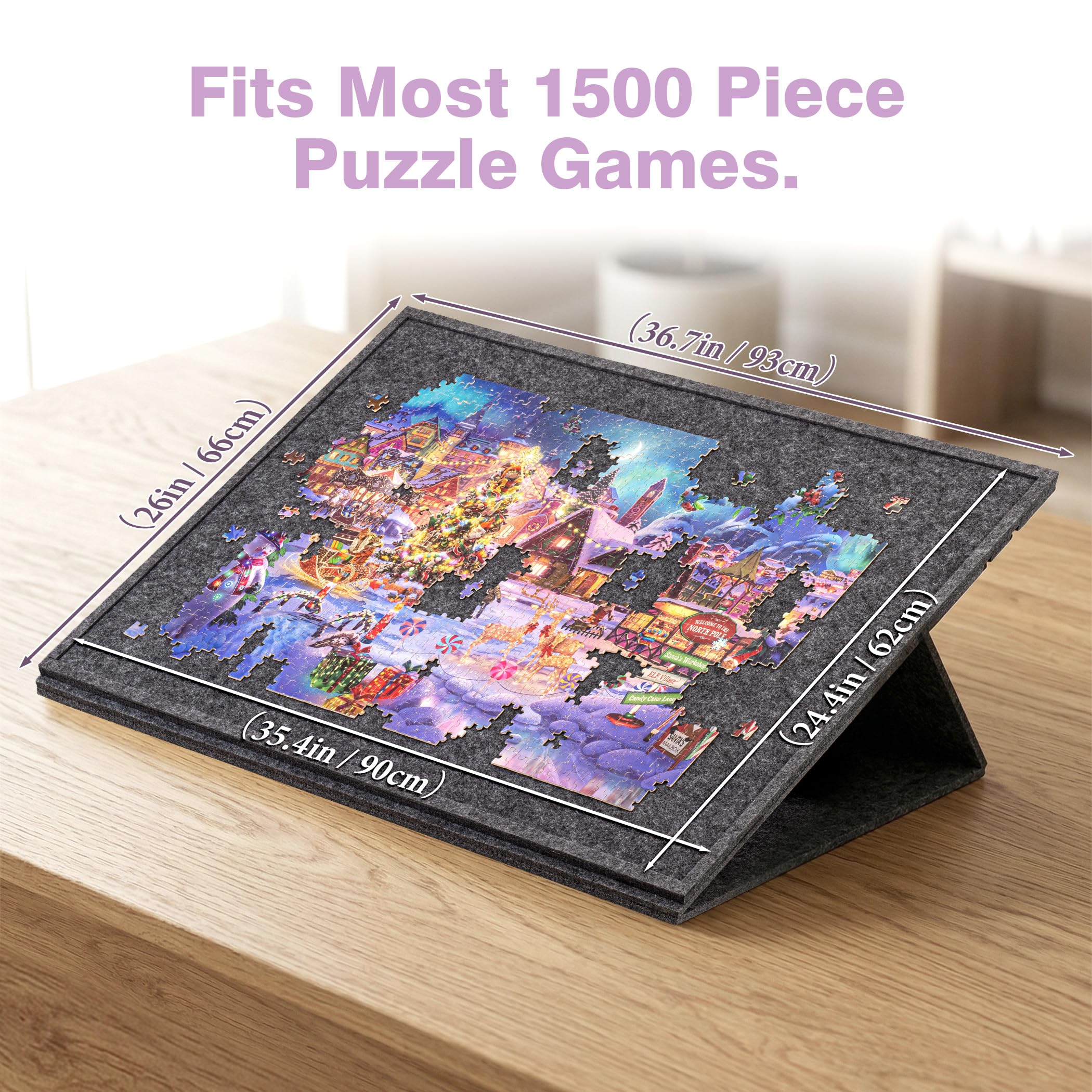 Planche de puzzle inclinable de 1500 pièces avec support et housse 2 en 1, table de rangement en feutre avec 3 angles réglables, légère et portable