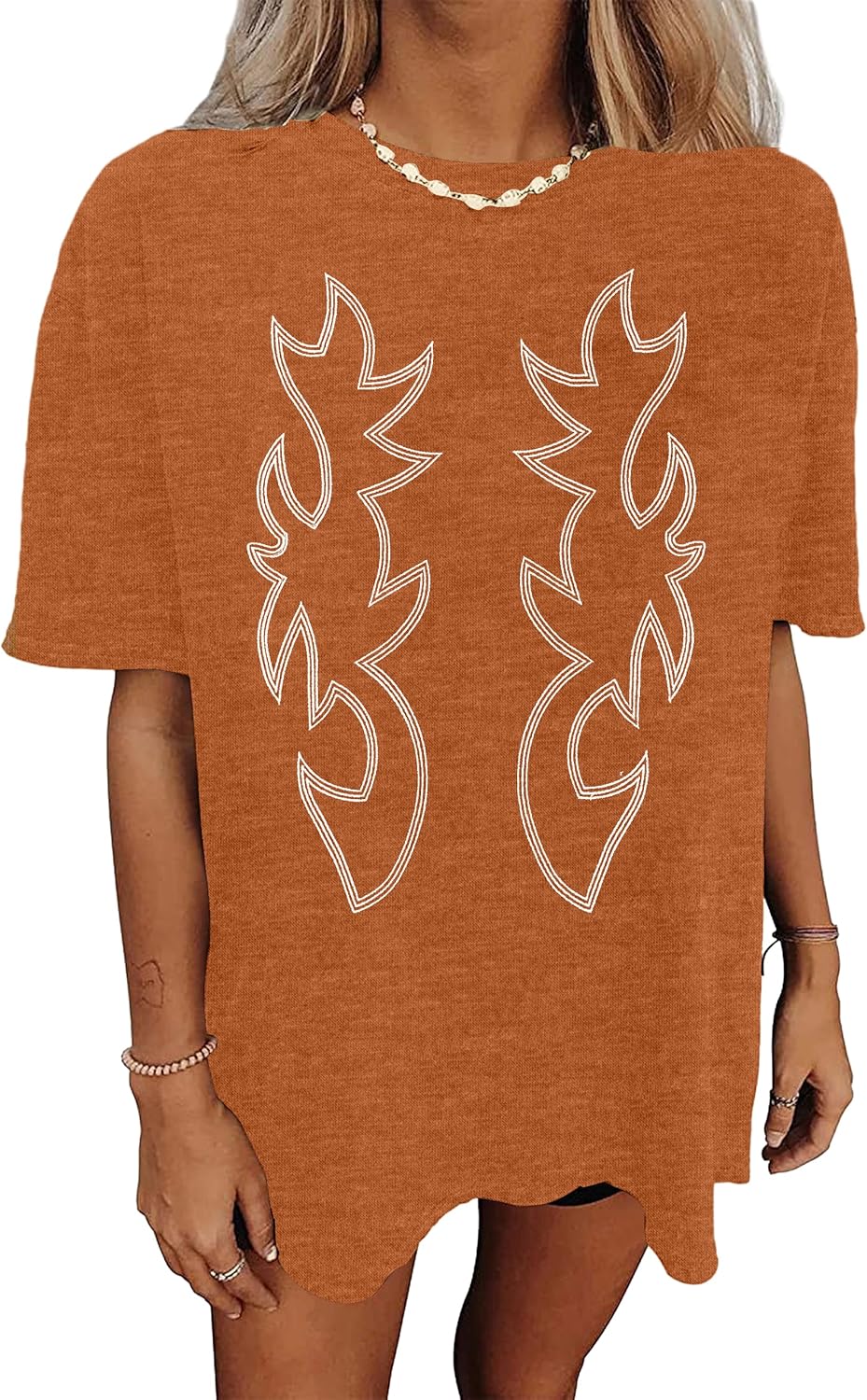 (Size M) SFHFY Long Live Cowboys Shirts Women: Oversized Cowgirls Tshirt Country Music Tee Vintage Western Short Sleeves Tops Medium Light Brown