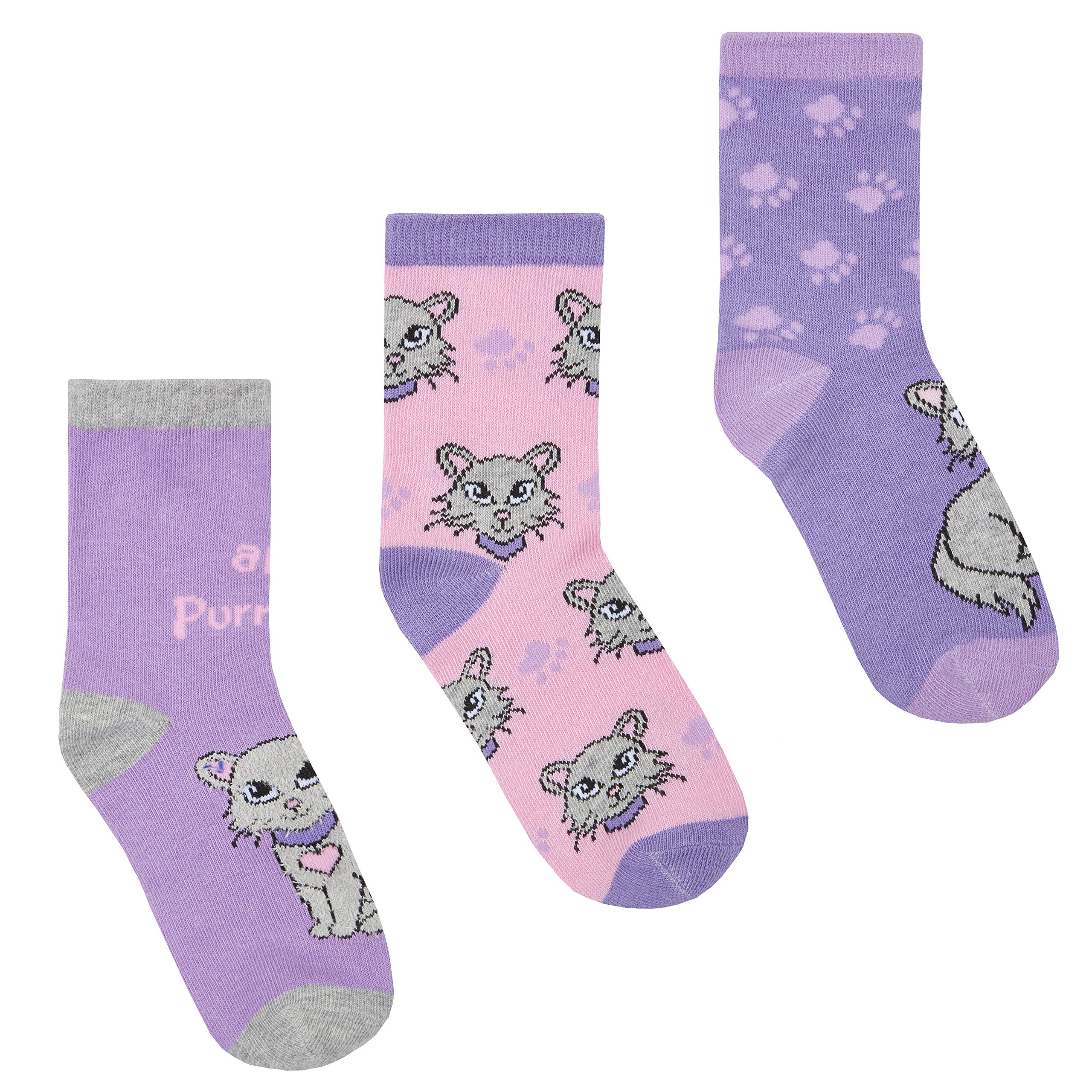 Baum Girls 3 Pack of Novelty Pet Design Socks (Cats, UK 6-8.5)