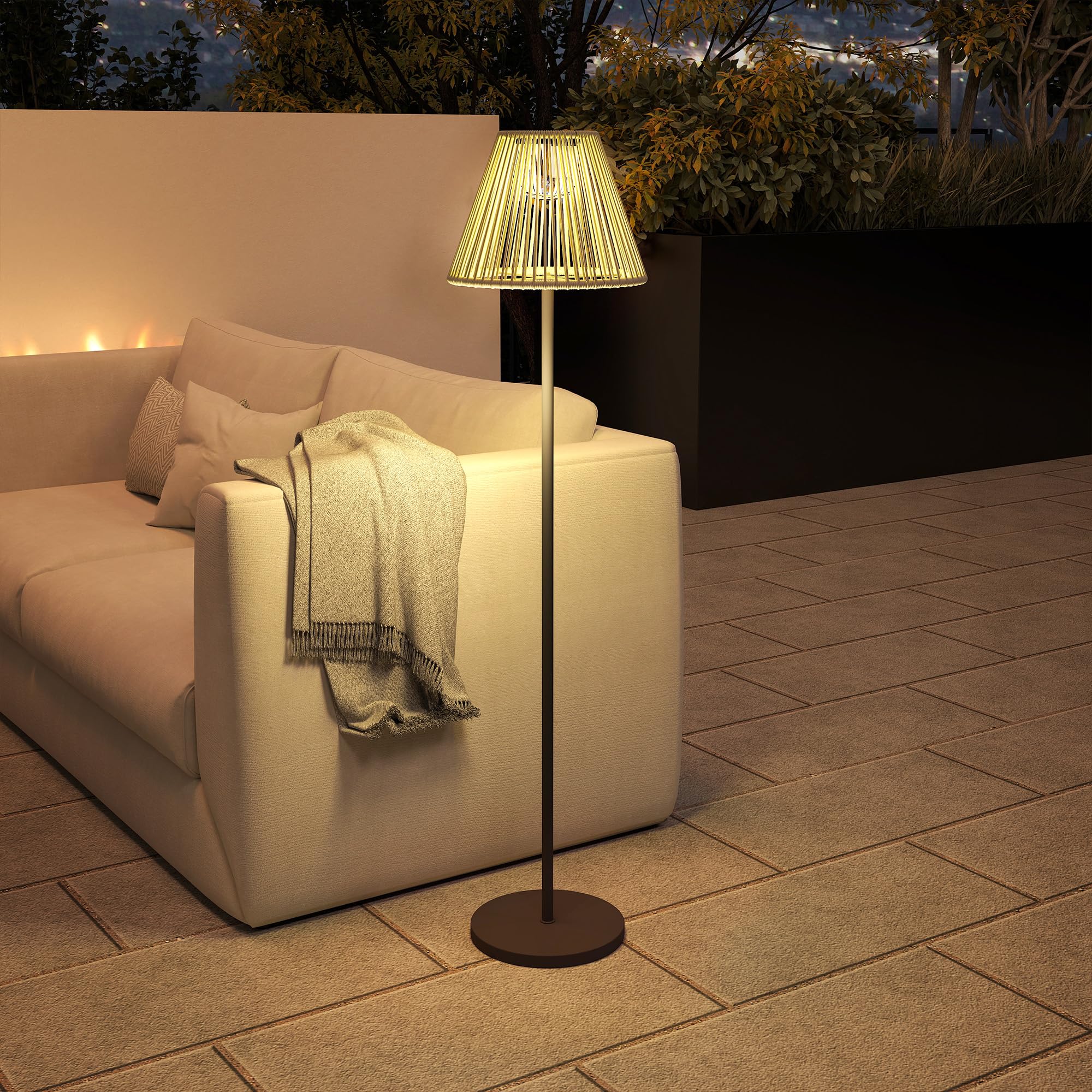 Outsunny Solar Stehlampe Rattan Solarleuchte 25 LEDs IP44 Wasserdichte Lampe Ø33x135 cm
