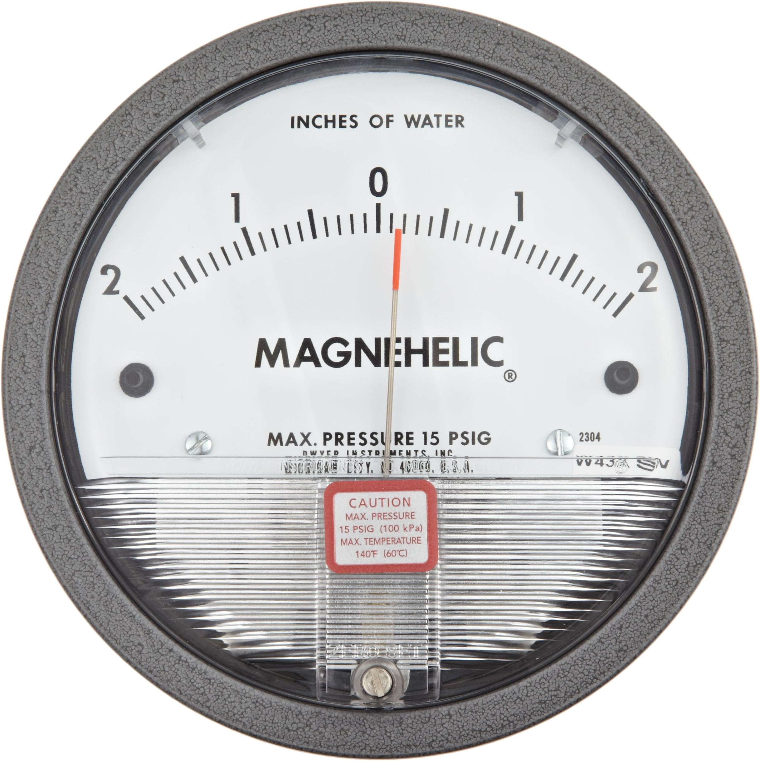 Magnehelic® Differential Pressure Gage, 2304, Zero Center Range: 2-0-2" w.c.