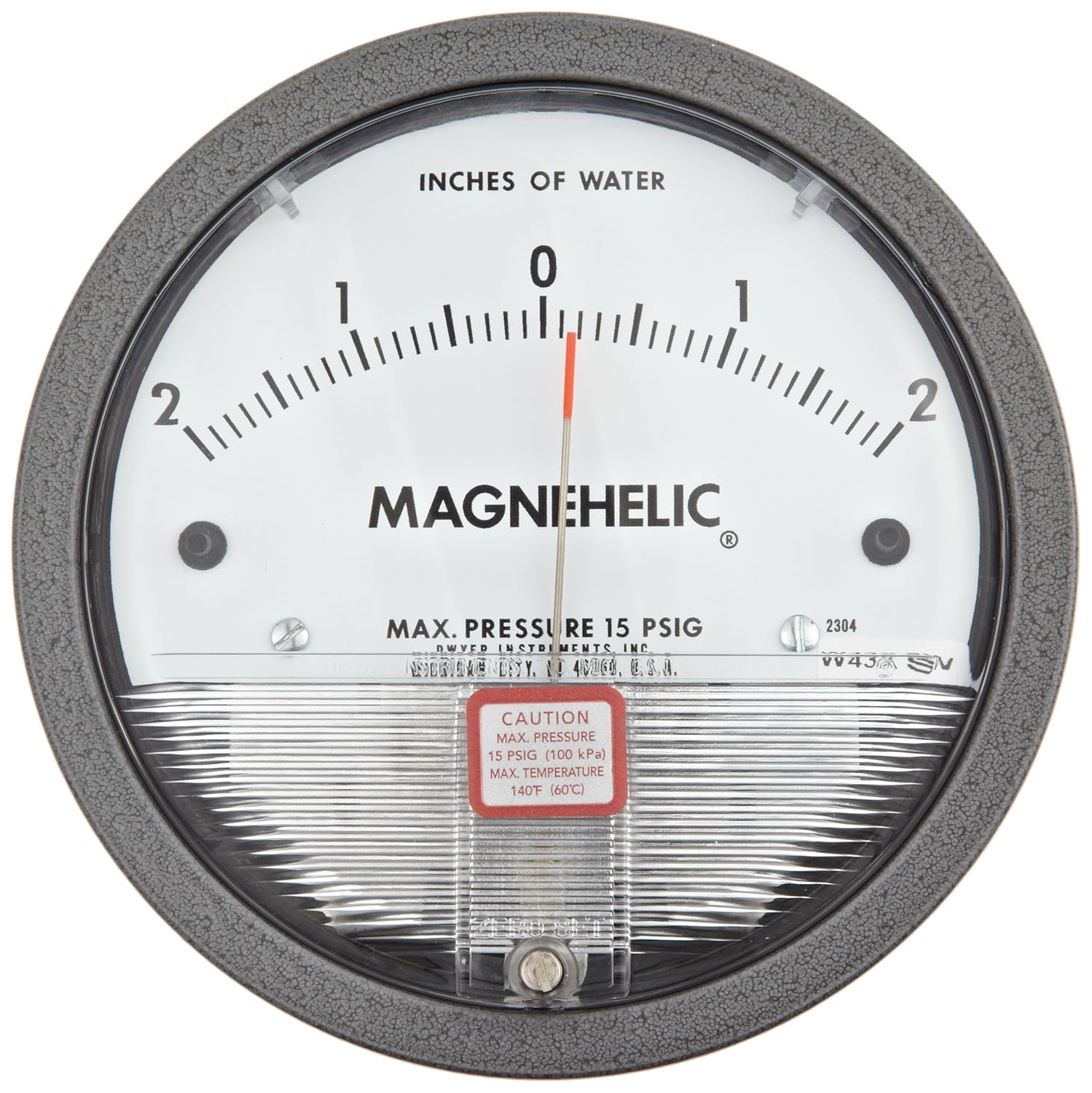 Dwyer® Magnehelic® Differential Pressure Gage, 2304, Zero Center Range: 2-0-2" w.c.