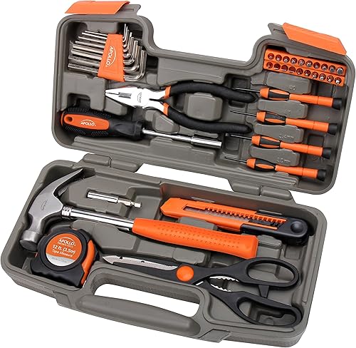 Apollo Tools DT9706-OR - Juego de 39 piezas originales para el hogar en caja de herramientas con herramientas manuales esenciales para reparaciones