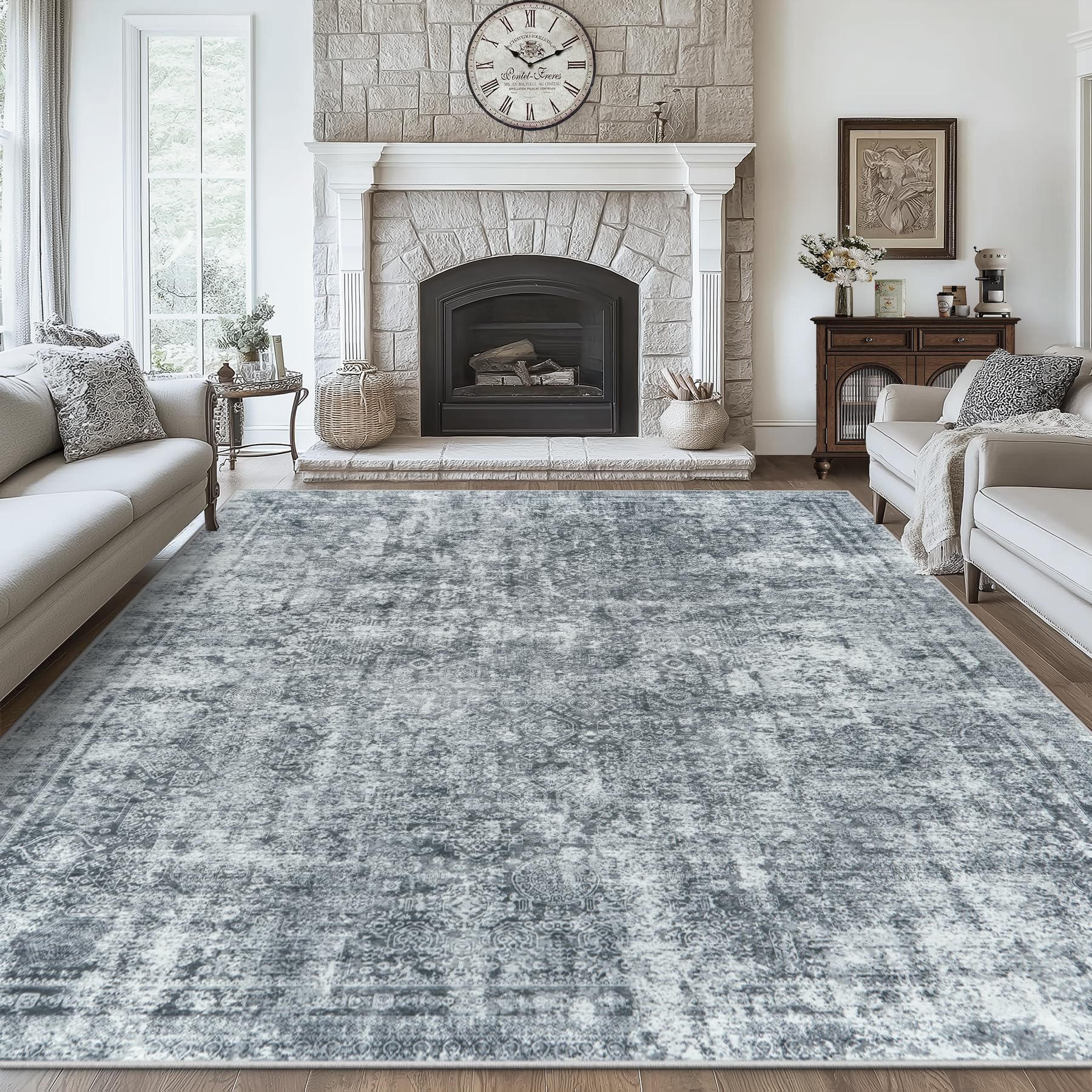 8x10 Area Rugs Washable Rug: Large Vintage Abstract Living Room Rug Soft Anti-Skid Thin Carpet Indoor Floor Stain Resistant Carpets for Bedroom Dining
