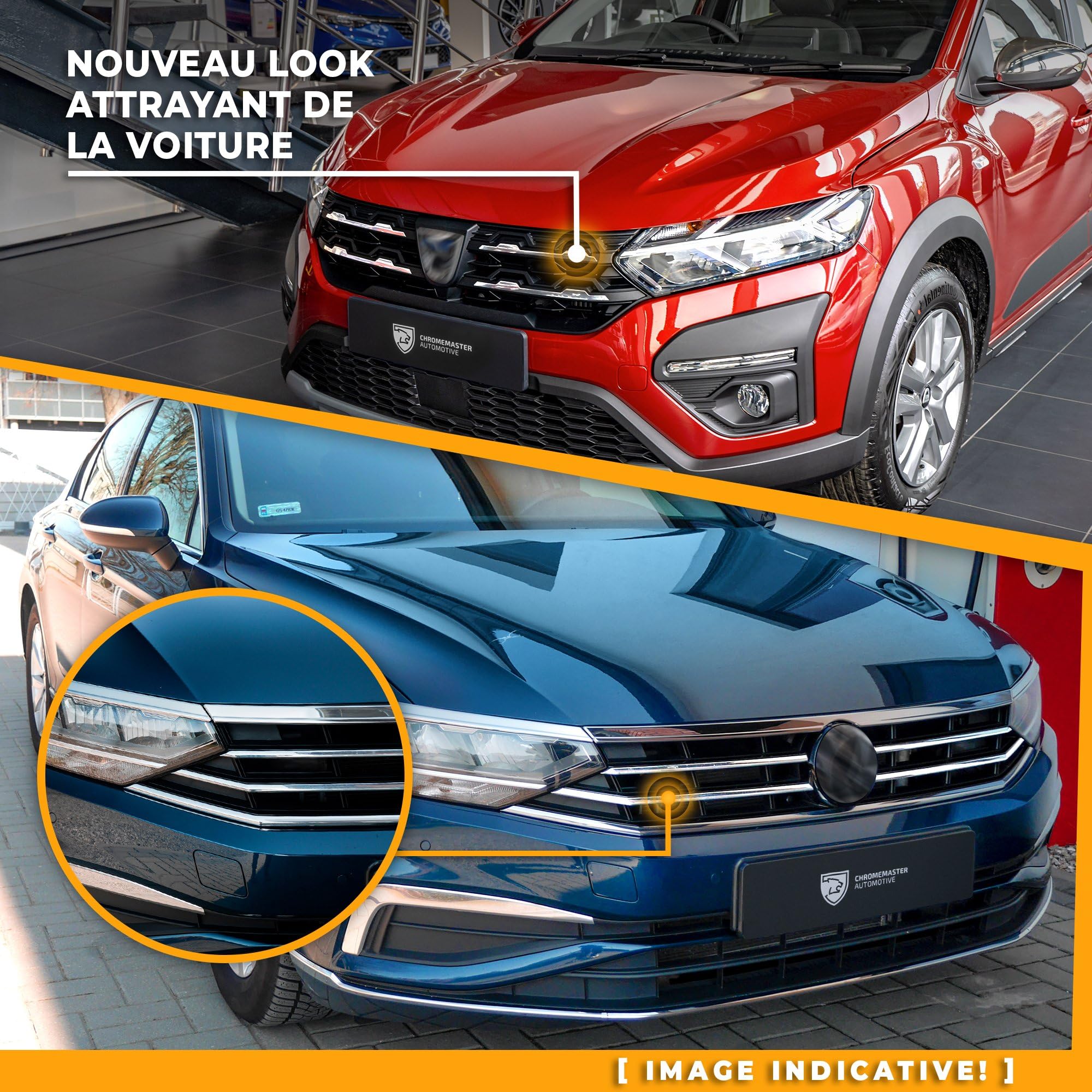 CHROMEMASTER | Compatible avec Peugeot Partner 2018+ | Baguettes de Calandre Avant ; Bandes pour le Gril de Voiture, Acier Inoxydable Poli | Ajustement Parfait ; Nouveau Look Attrayant de la Voiture