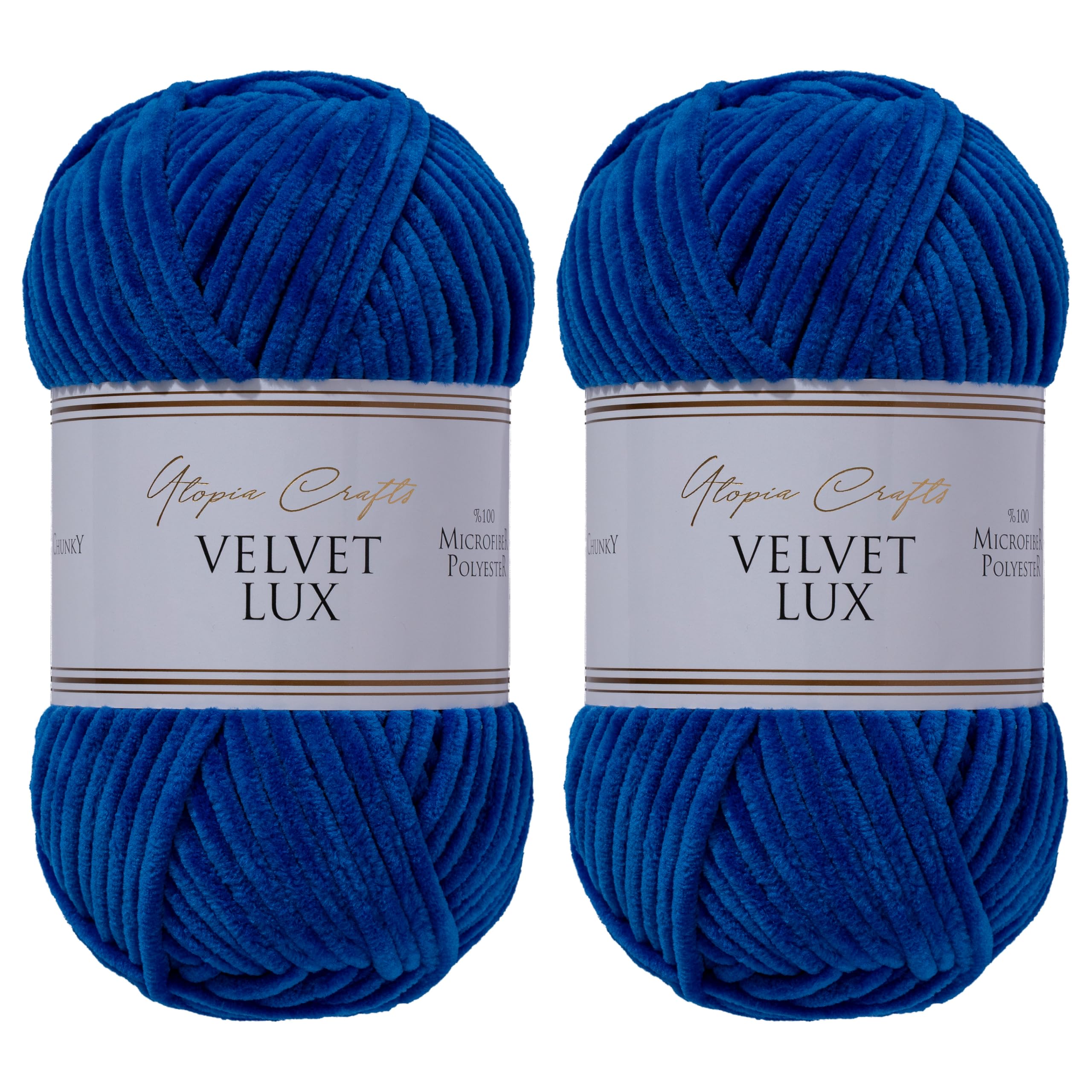 Utopia Crafts Velvet Lux Chenille Super Soft Chunky Yarn for Knitting and Crochet Yarn 2X 100g (Navy Blue)