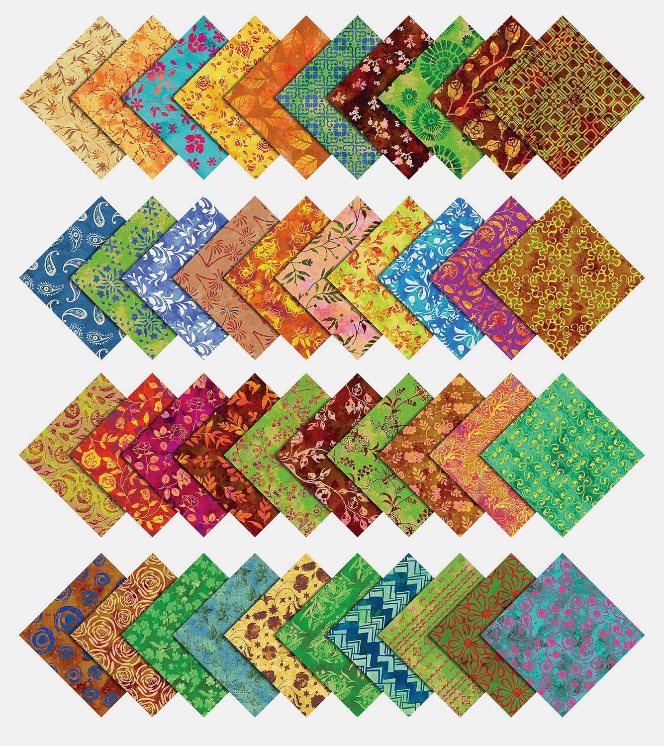 Soimoi 40Pcs Batik Print Cotton Precut Fabrics for Quilting Craft Strips 2.5x42inches Jelly Roll - Yellow