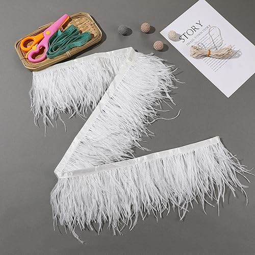 Miniatura 72 de Ribbón de plumas de avestruz rojo, 1.5 capas, 2 yardas de 4 a 5 pulgadas, cintas con flecos, para costura, vestido, proyectos de manualidades