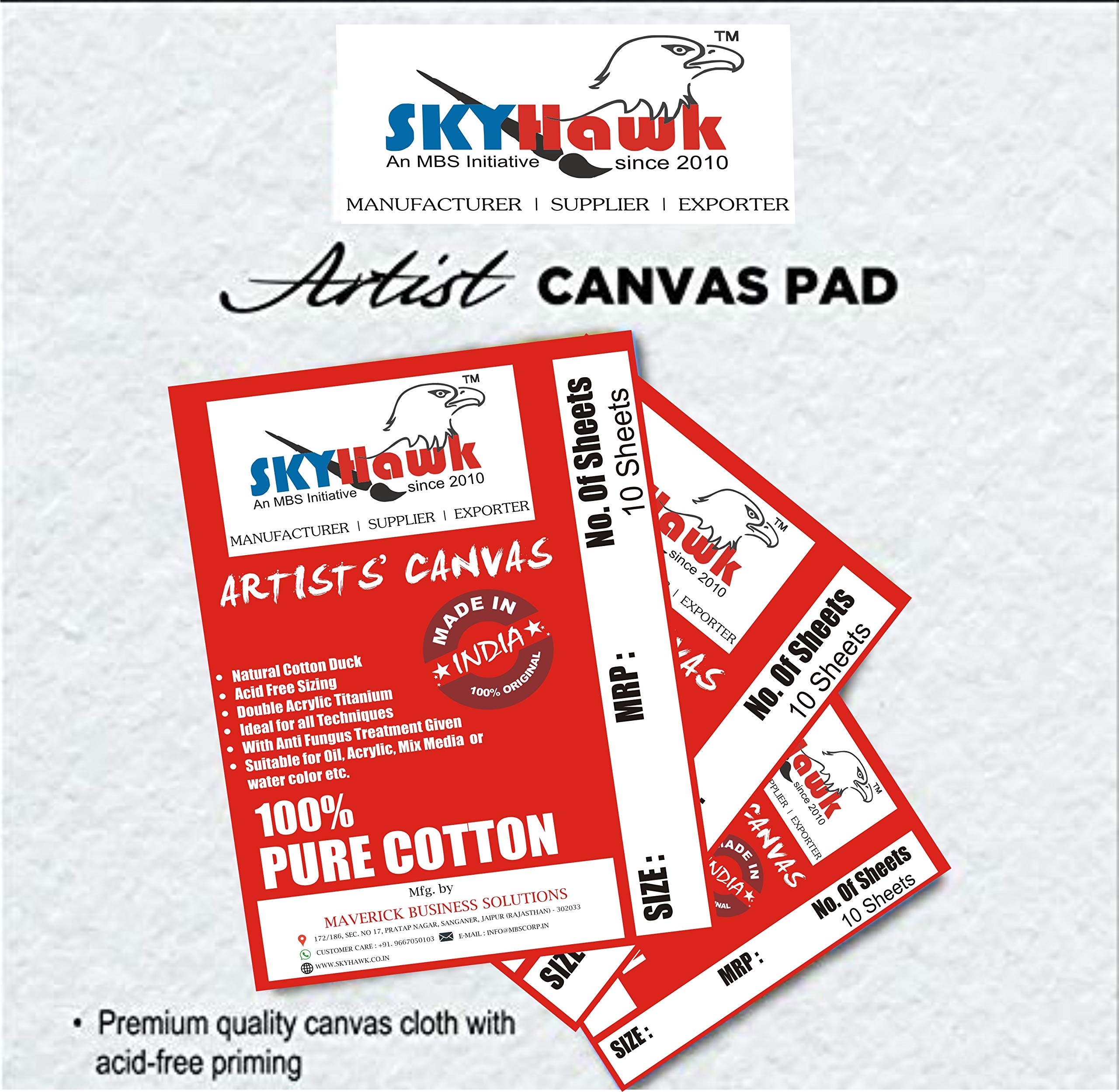 SKYHawk Cotton Canvas Painting Pad (10 Sheets) (8 x 10 Inches)