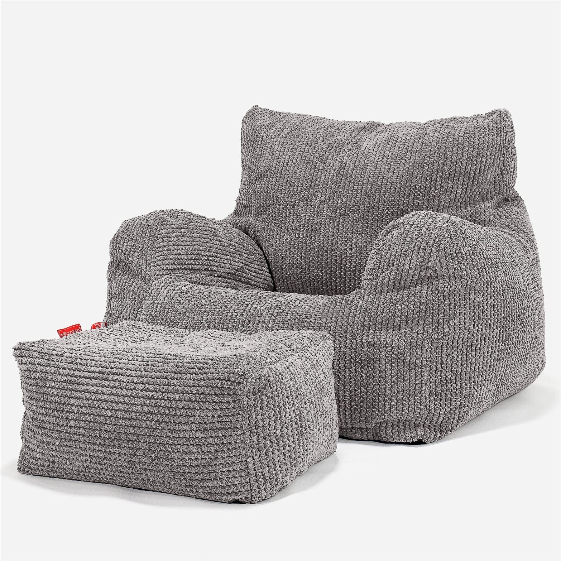 Lounge Pug Armchair Bean Bag + Footstool - Pom Pom Charcoal