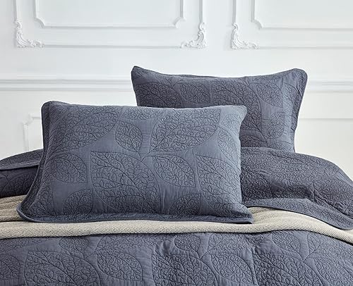 Miniatura 3 de CHIXIN Edredón botánico de algodón tamaño Queen, patrón de hojas con costuras reales, juego de colcha acolchada, ultrasuave, ligero, reversible, 3