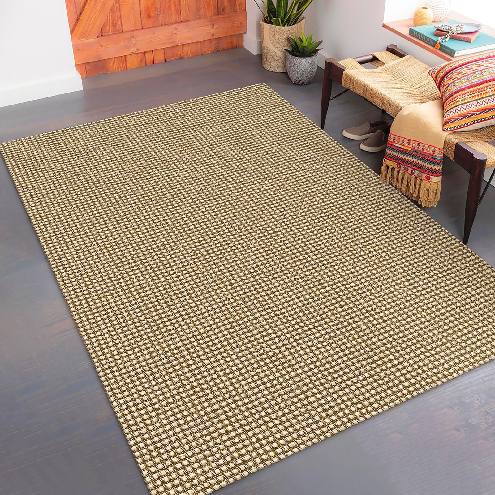 IOHOUZE Washable Area Rug 3'x5' Non Slip Boho Kitchen Rugs Entryway Rugs Indoor Front Door Rug, Farmhouse Natural Boho Rugs Floor Throw Carpet Rugs for Entryway Entrance Bathroom Kitchen