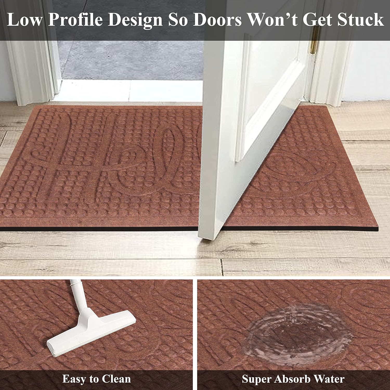 A1 Home Collections A1HC Durable All Weather Absorbent Doormat, Dries Quickly, Absorbs Up to 2 Cups of Water, Stain and Fade Resistant, Captures Dirt, Indoor and Outdoor Mats, Boot Scraper, 24x 36