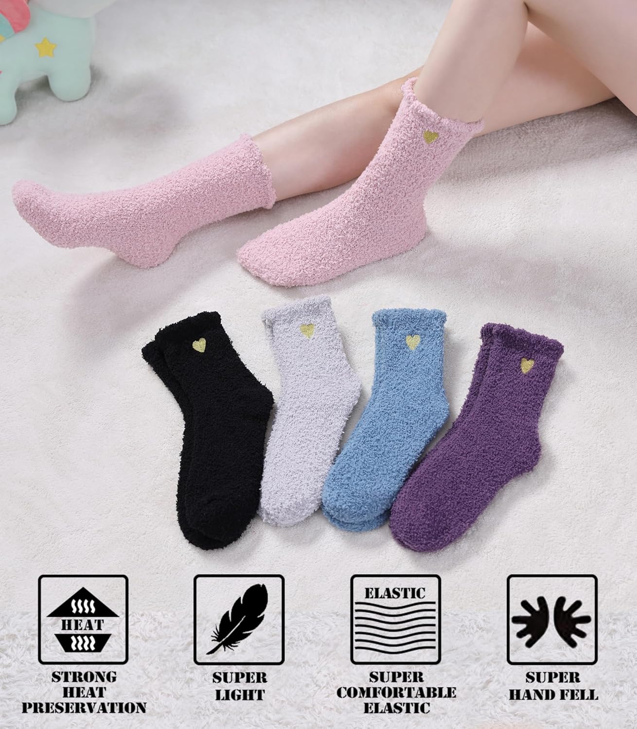 FNOVCO Womens Fuzzy Socks Super Soft Fluffy Winter Warm Cozy Home Sleeping Socks - Image 3