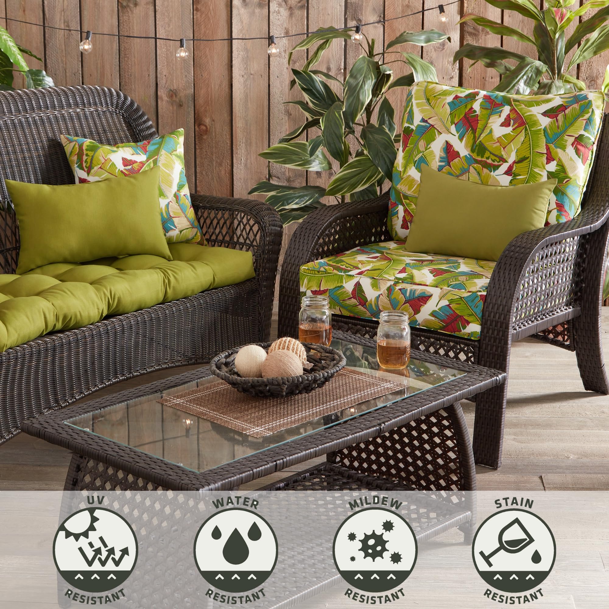 Greendale Home Fashions - Set Di 2 Cuscini Rotondi Reversibili Per Esterni 45,7 Cm - Bianco Tropicale, Antimacchia E Idrorepellente