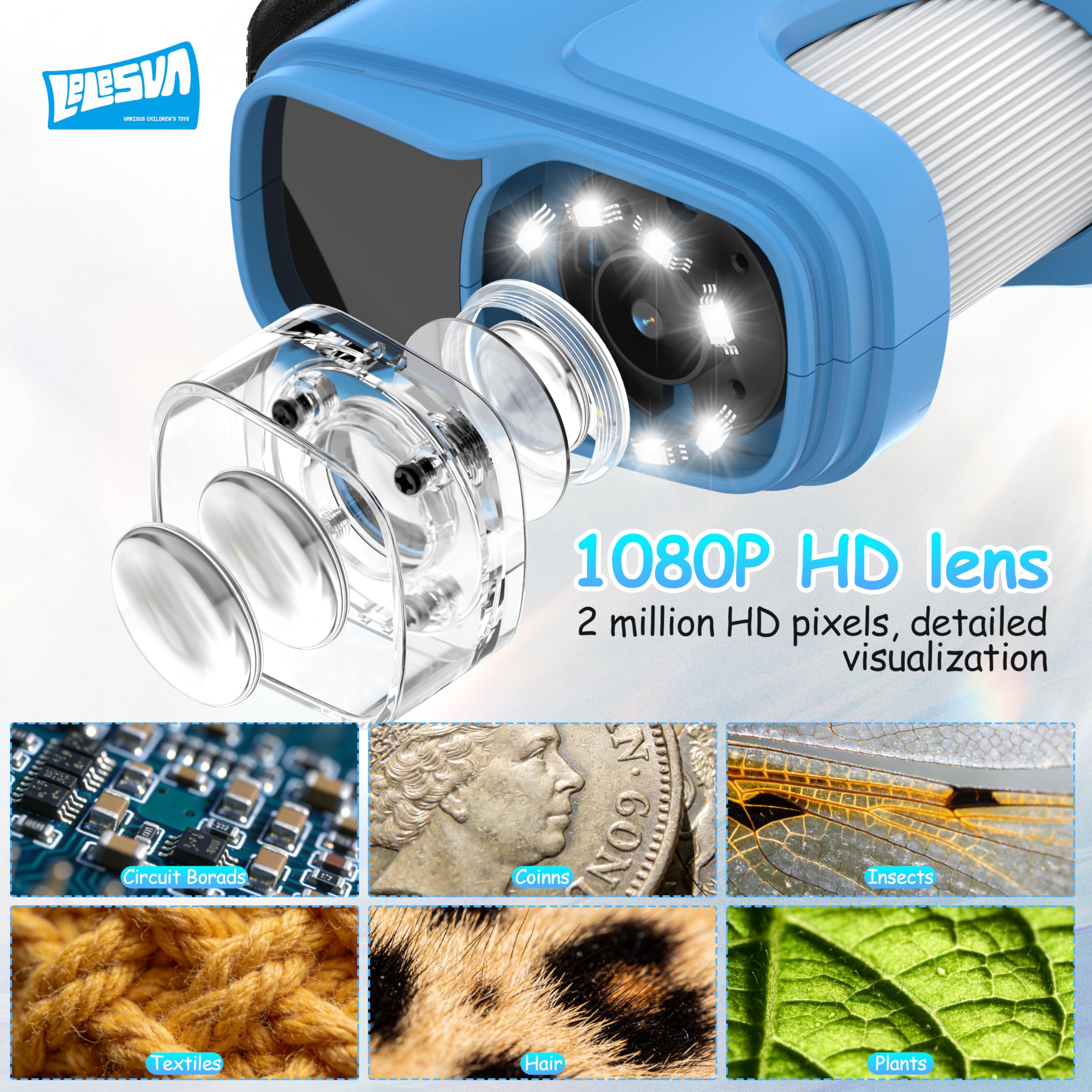 Microscopio Infantil con Pantalla Mejorada de 2.4" y resolución 4K Mini microscopio portátil de Bolsillo (1000X) Juguete Educativo Stem de Ciencia, cumpleaños (Azul)