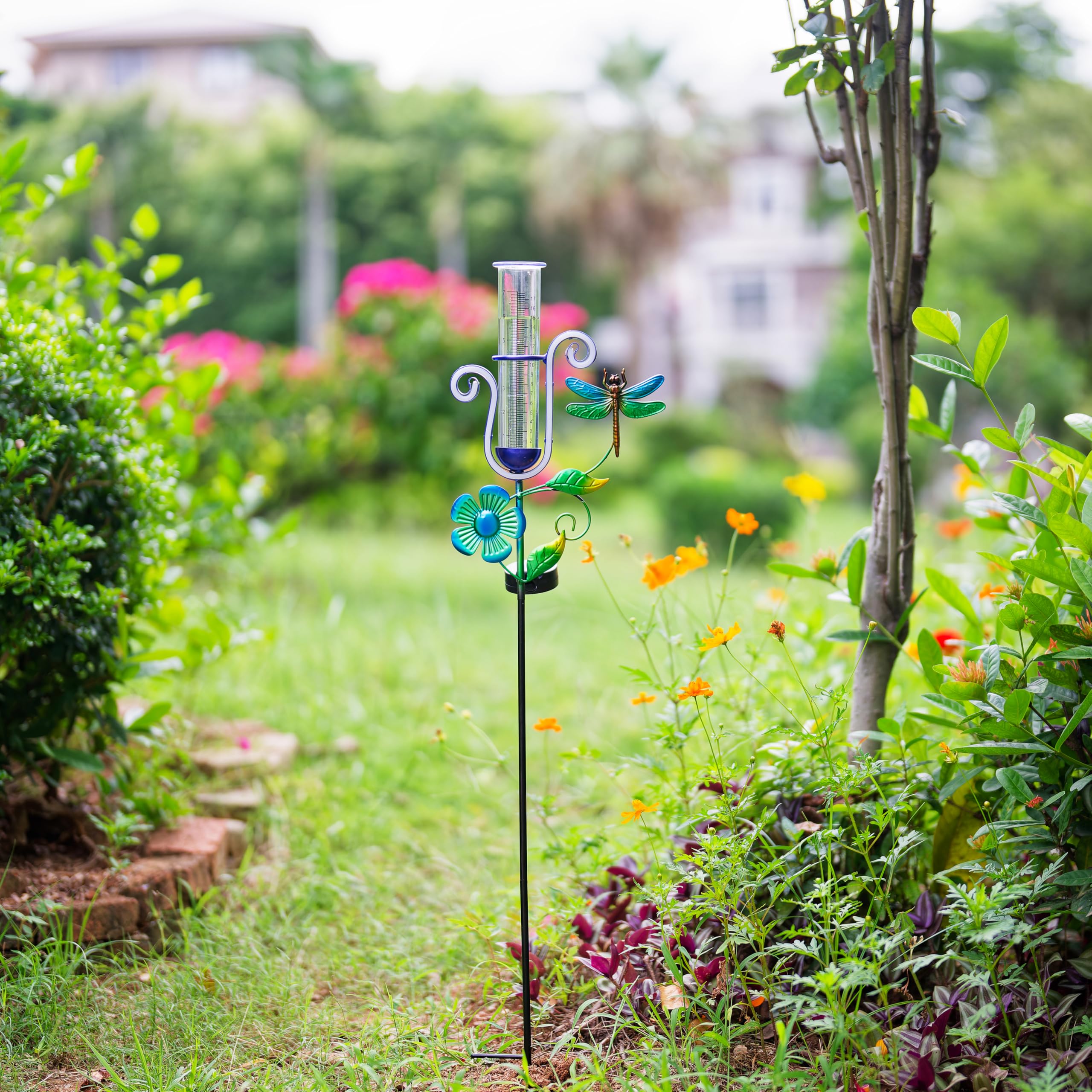 Pluviometro per esterni, pluviometro solare con luci al neon a LED, capacità 17,8 cm, antigelo, per patio, giardino, cortile, misurazione delle precipitazioni