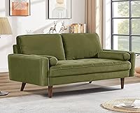 Vista 13 de Sofás capitoné de terciopelo para sala de estar, estilo clásico de mediados de siglo con silueta moderna, acolchado de botones y patas de madera