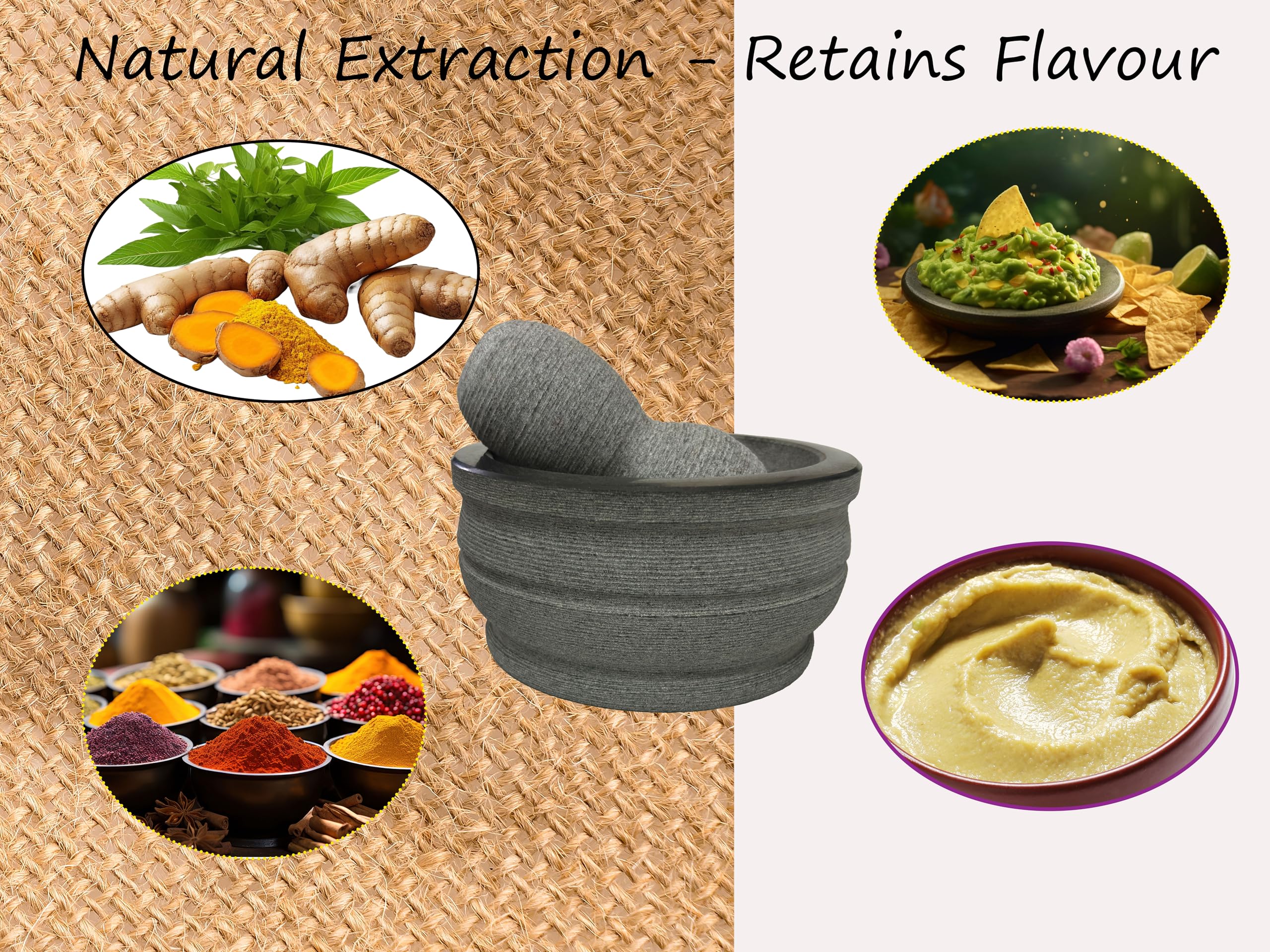 Neolithic Pure Granite Mortar and Pestle - Traditional Hand Grinder for Kitchen (Grey, 8 Inches) 3