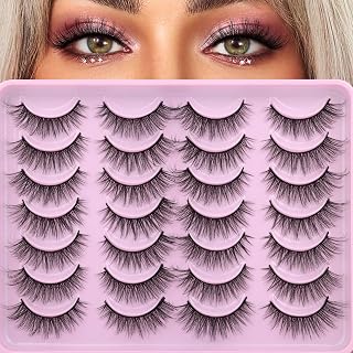 Newcally Natural Lashes Wispy False Eyelashes 3D Cat Eye Lashes Mink Faux Fluffy Fake Eyelashes 14 Pairs Pack