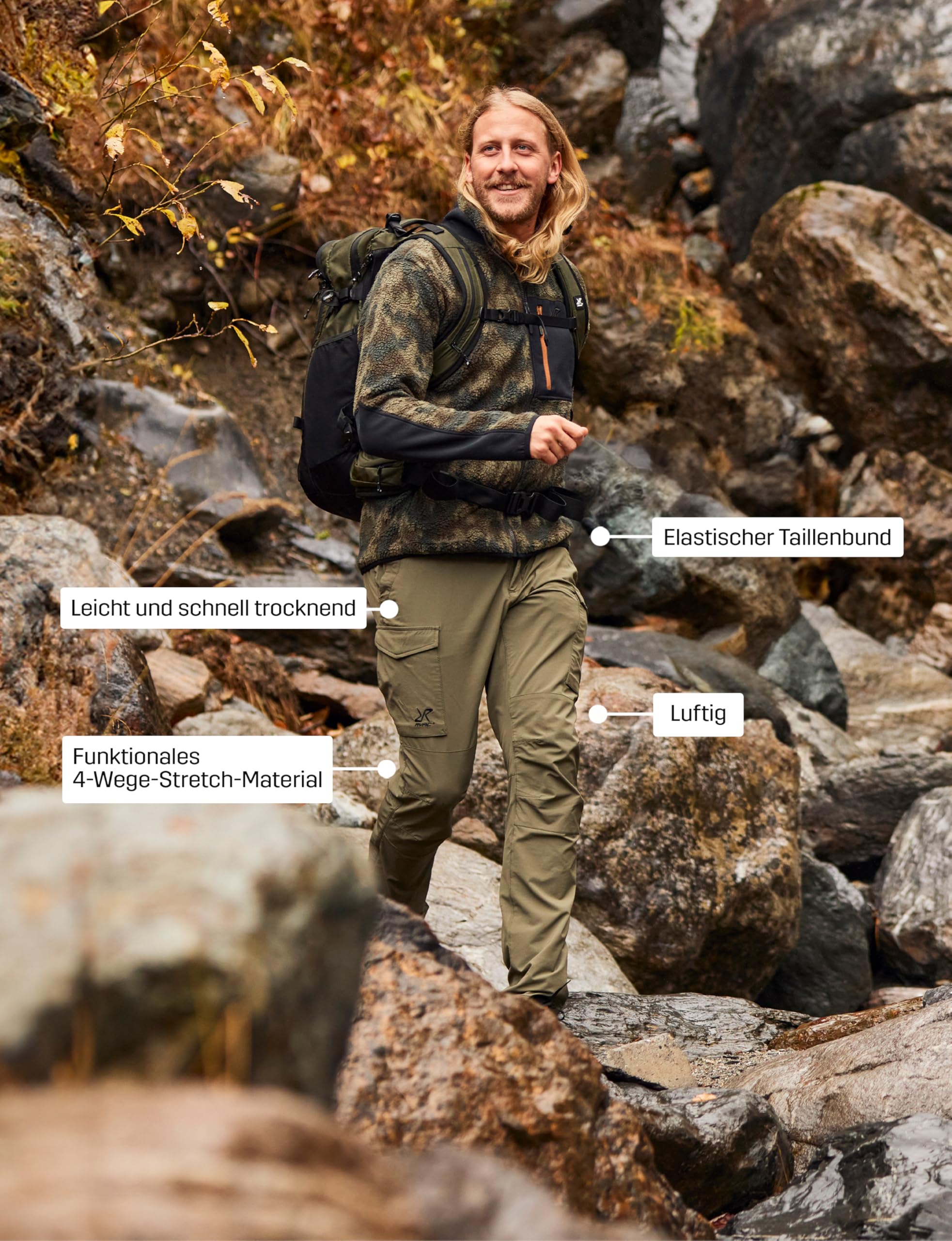 RevolutionRace Adventure Cargo Stretch Pants für Herren, Wanderhose für viele Outdoor-Aktivitäten
