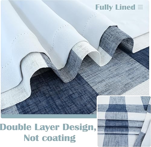 Vista 155 de DriftAway - Cortinas de ojales opacas, patrón a cuadros, forro térmico con aislamiento, blackout, impresas a cuadros, 2 capas, juego de 2 paneles