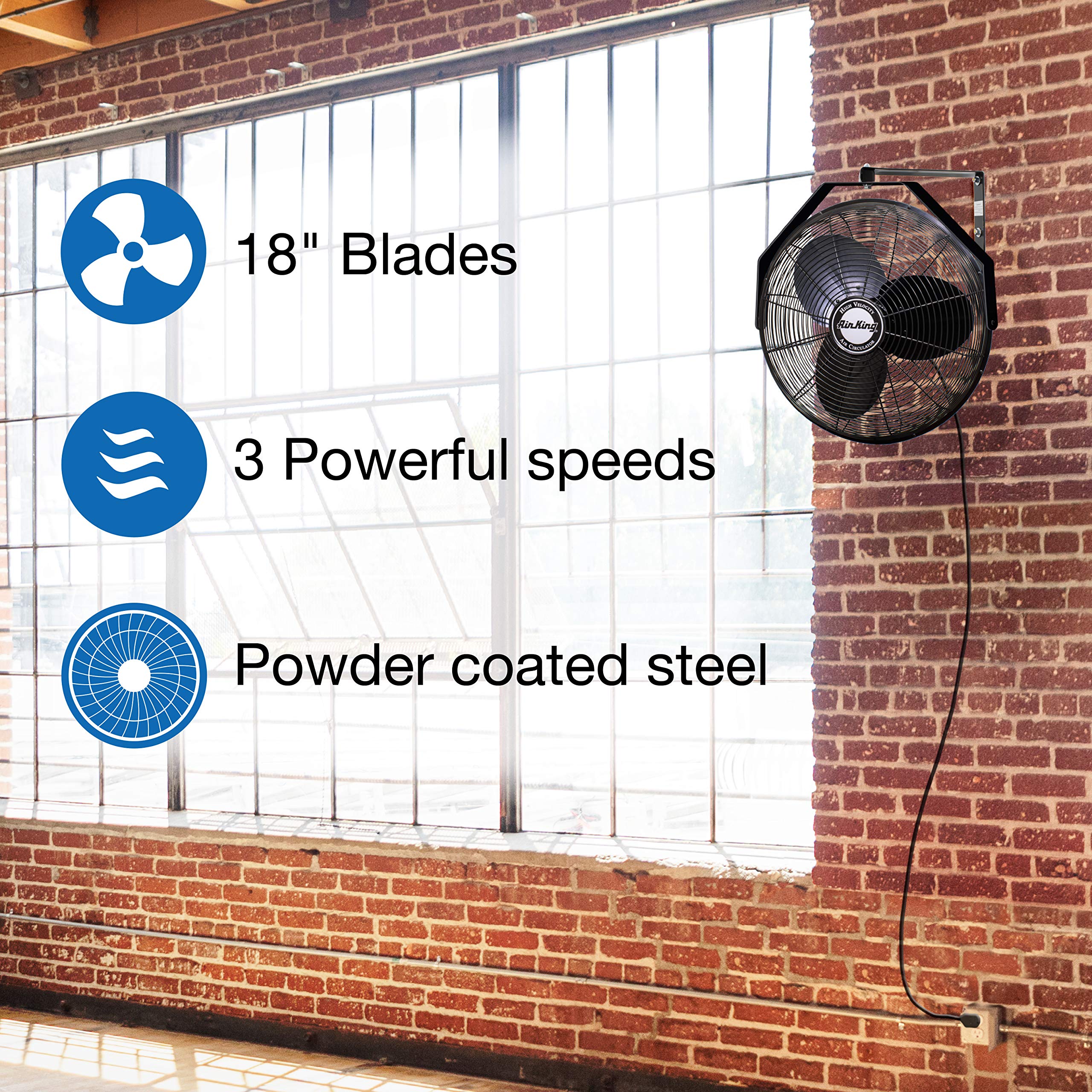 Air King 9518 18Inch Industrial Grade Wall Mount Fan, 1/6Horsepower