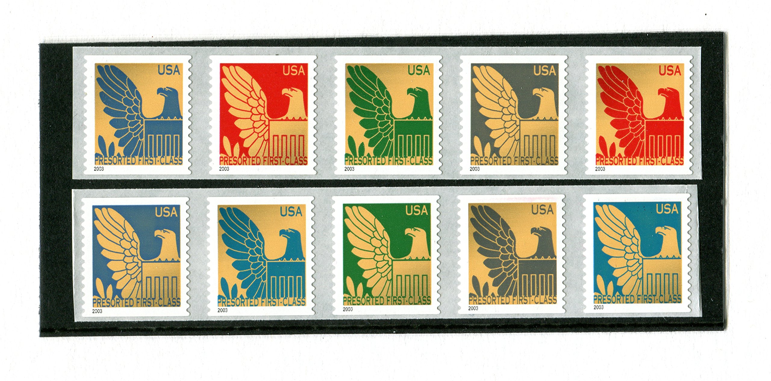 PRESORTED AMERICAN EAGLE ~ GREAT SHIELD OF UNITED STATES #3792-3801 Coil Strips 10 Total Nondenominated US Postage Stamps