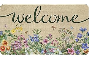 Welcome Floral Decor Doormat, Home Spring Summer Flower Front Door Mats, Indoor...