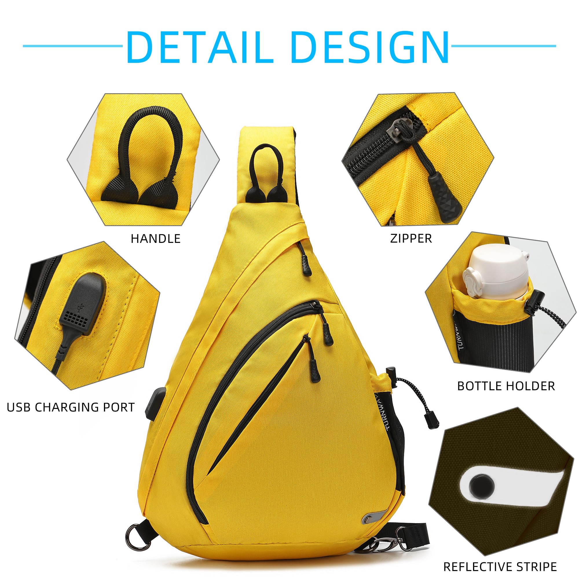 TurnWay Bolso bandolera impermeable con puerto de carga USB para viajes, senderismo, ciclismo