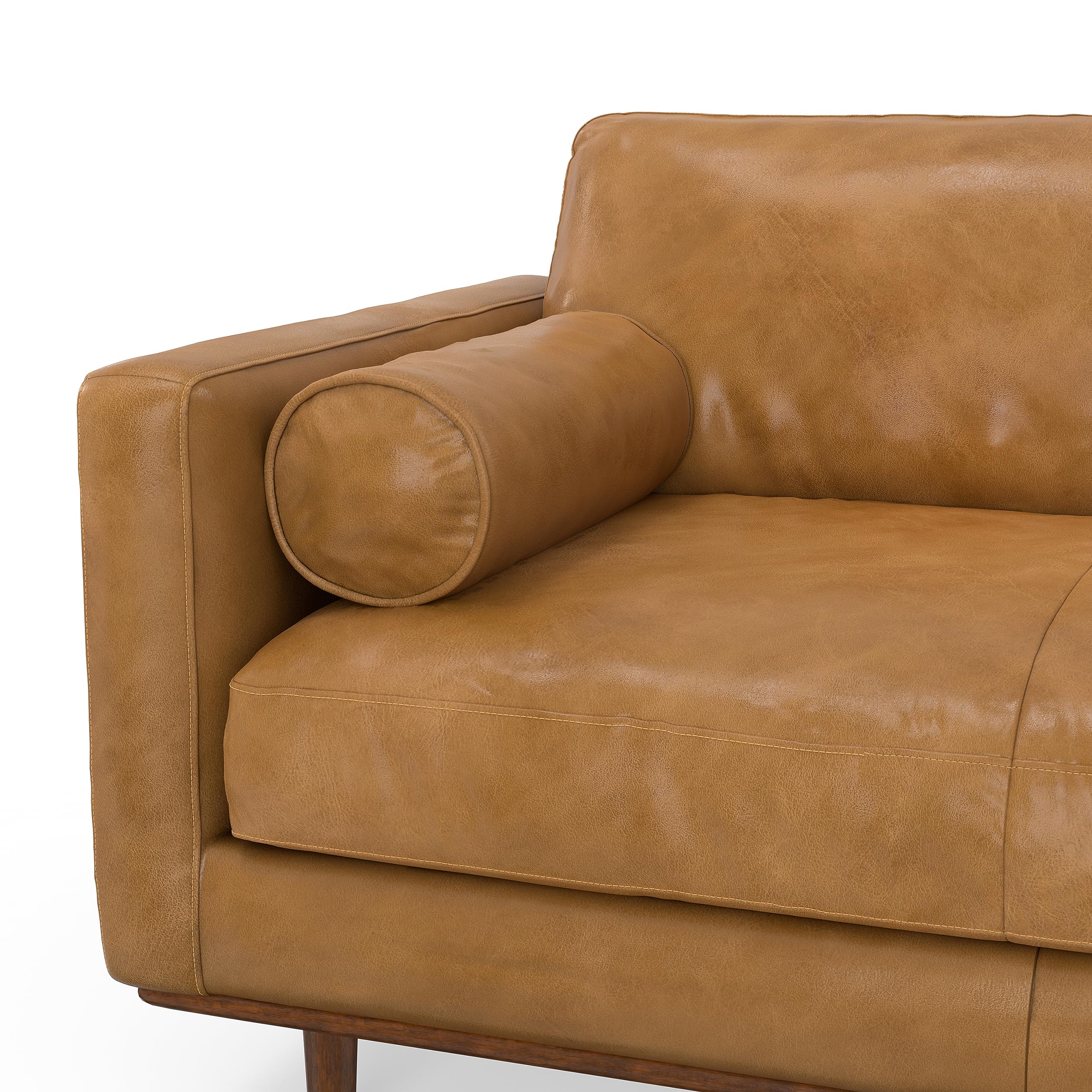 Condition photo showing New/Like New for simplihome morrison 89-inch wide sienna top grain genuine leather mid-century modern sofa
