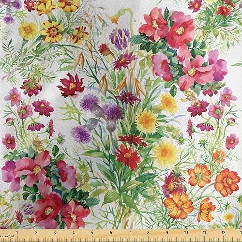 Ambesonne Tela de arte de jardín por The Yard, peonías de acuarela y flores silvestres Ilustración botánica Inspiraciones vintage, tela de satén