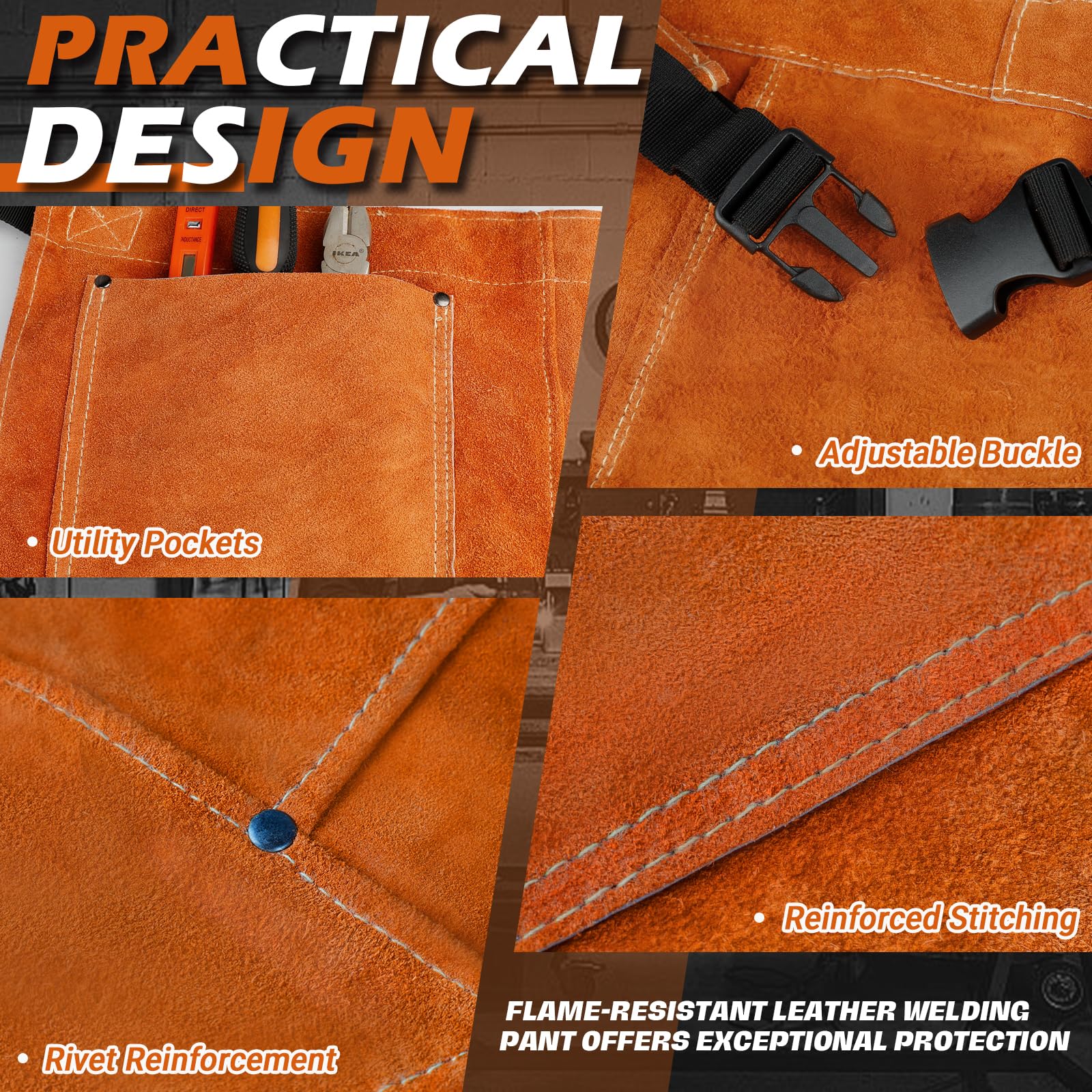QeeLink Pantalones de soldador - Protector de pierna de seguridad para hombres y mujeres, resistente al calor y a la llama, ajustable de M a XXXL