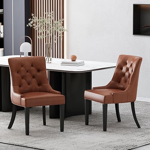 Miniatura 5 de Juego de 2 sillas de comedor modernas tapizadas de tela con patas cónicas para comedor, cocina, restaurante, escritorio y juegos de mesa y sillas,