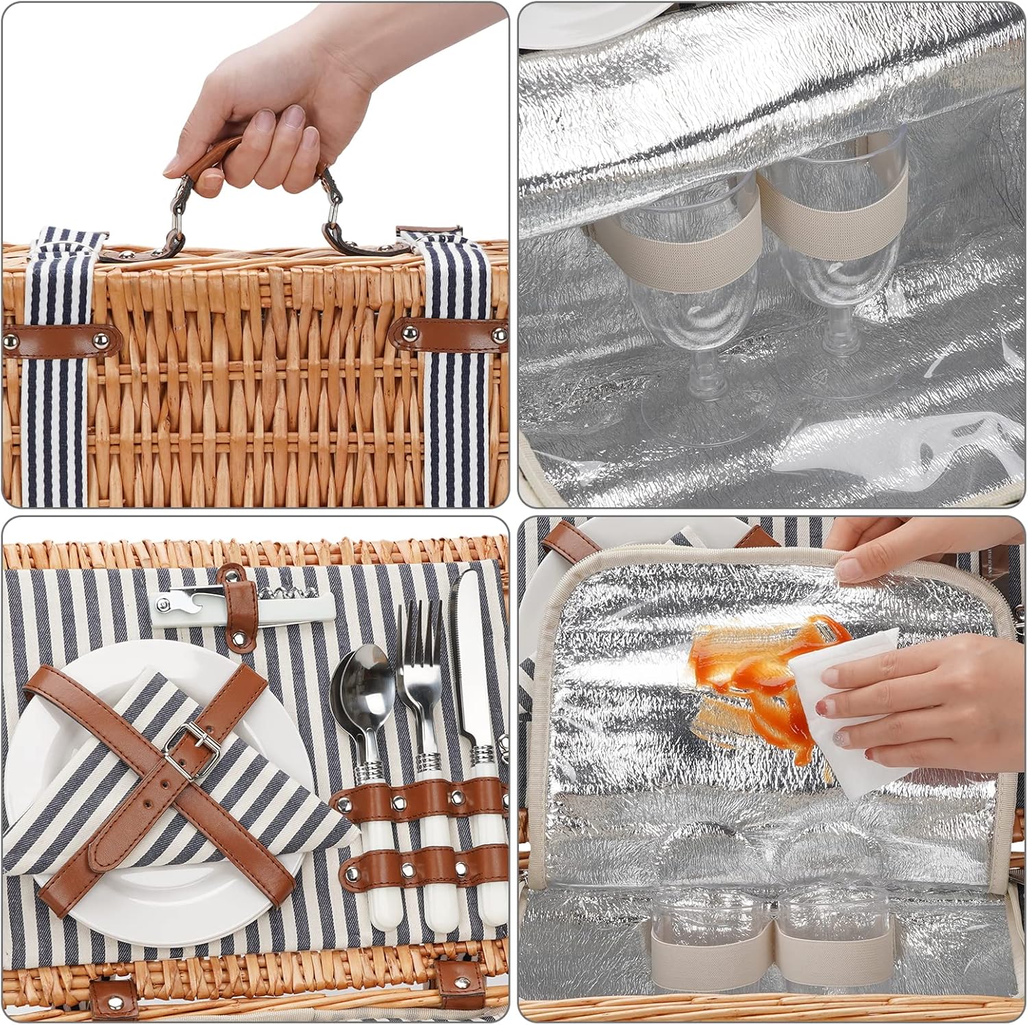 Wicker Picnic Basket Set for 2 Persons,Handmade Willow Picnic Basket with Insulated Cooler & Cutlery Kit, Gift Basket for Couples,Valentine Day, Thanks Giving, Birthday, Wedding, Outdoor Party : Patio, Lawn & Garden