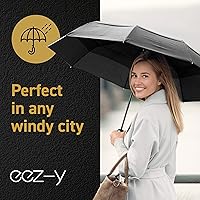 Vista 7 de Windproof Travel Umbrellas for Rain - Lightweight, Strong, Compact with & Easy Auto OpenClose Button for Single Hand Use - Double Vented Canopy for
