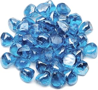 Li Decor 10 Pound Fire Glass Diamonds 1 Inch Fire Pit Glass Fire Table Glass Rocks for Gas Fireplace,Margarita Azure Luster Blue
