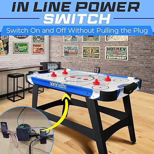Miniatura 2 de SereneLife Mesa de juego de hockey de aire de 58 pulgadas con motor fuerte, marcador LED digital, dispensador de discos y accesorios completos
