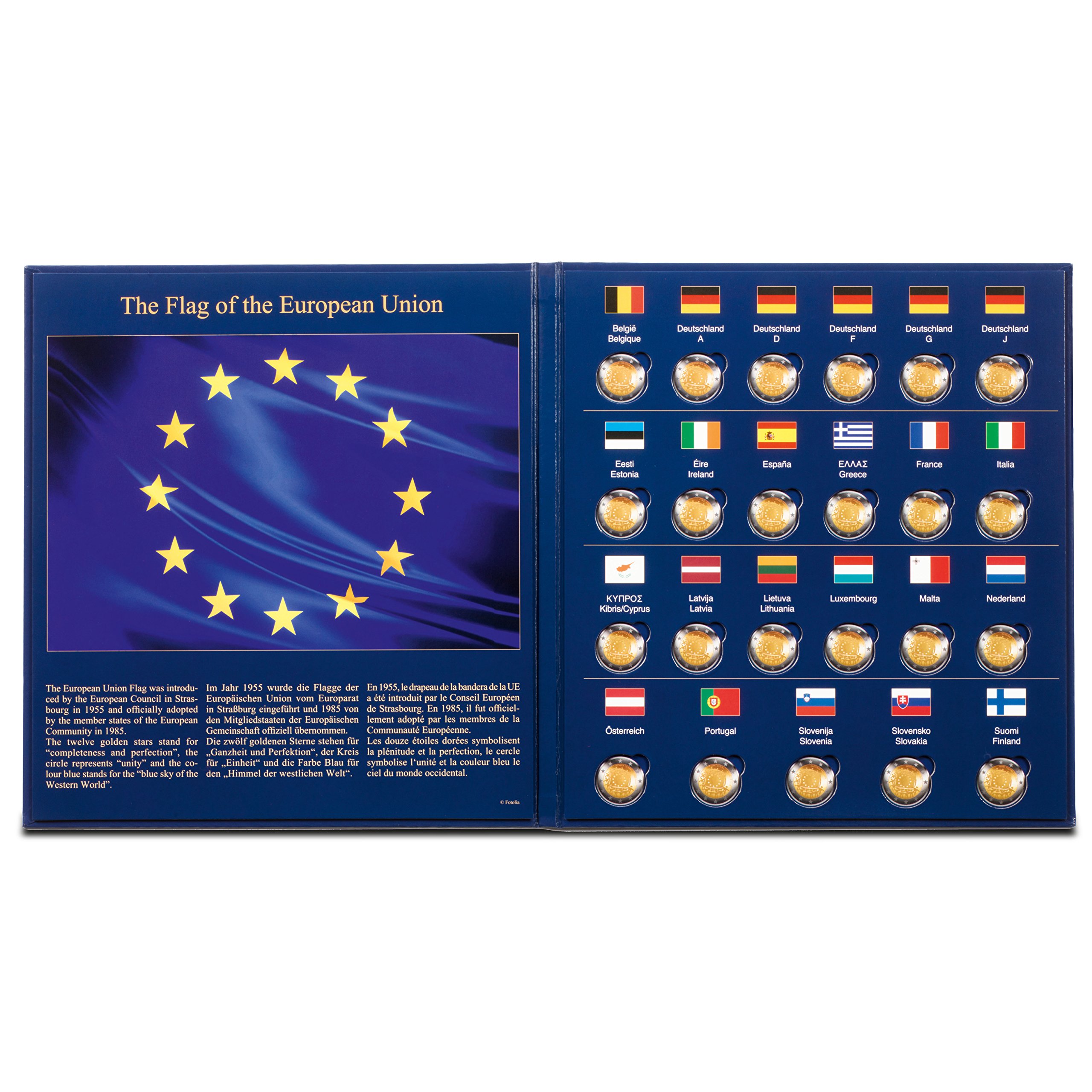 Leuchtturm – Album Presso – 23 Pièces 2€ – 30 Ans Drapeau UE – Carton Robuste 255x280 Mm – Pour Collectionneur