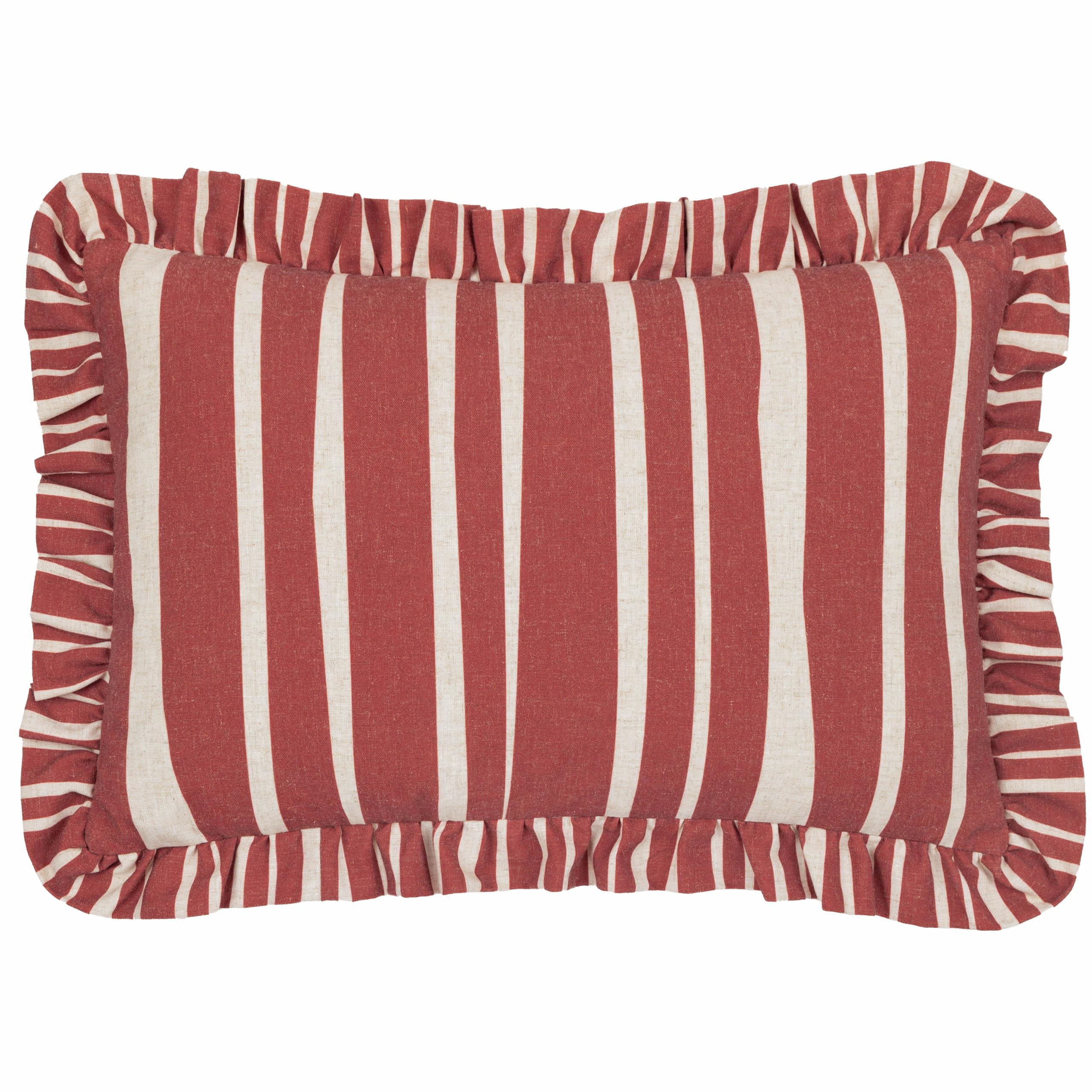 furn. Carmon Stripe Ruffle Cushion Cover - Linen/Red - 40x60cm