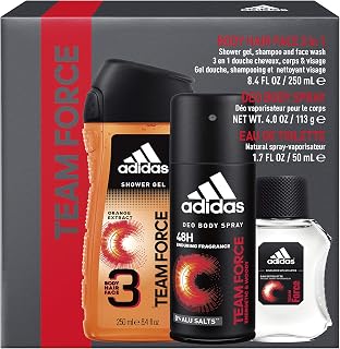 Adidas, Team Force, conjunto de presente masculino de 3 peças com sabonete corporal, valor total de varejo US$ 25,00