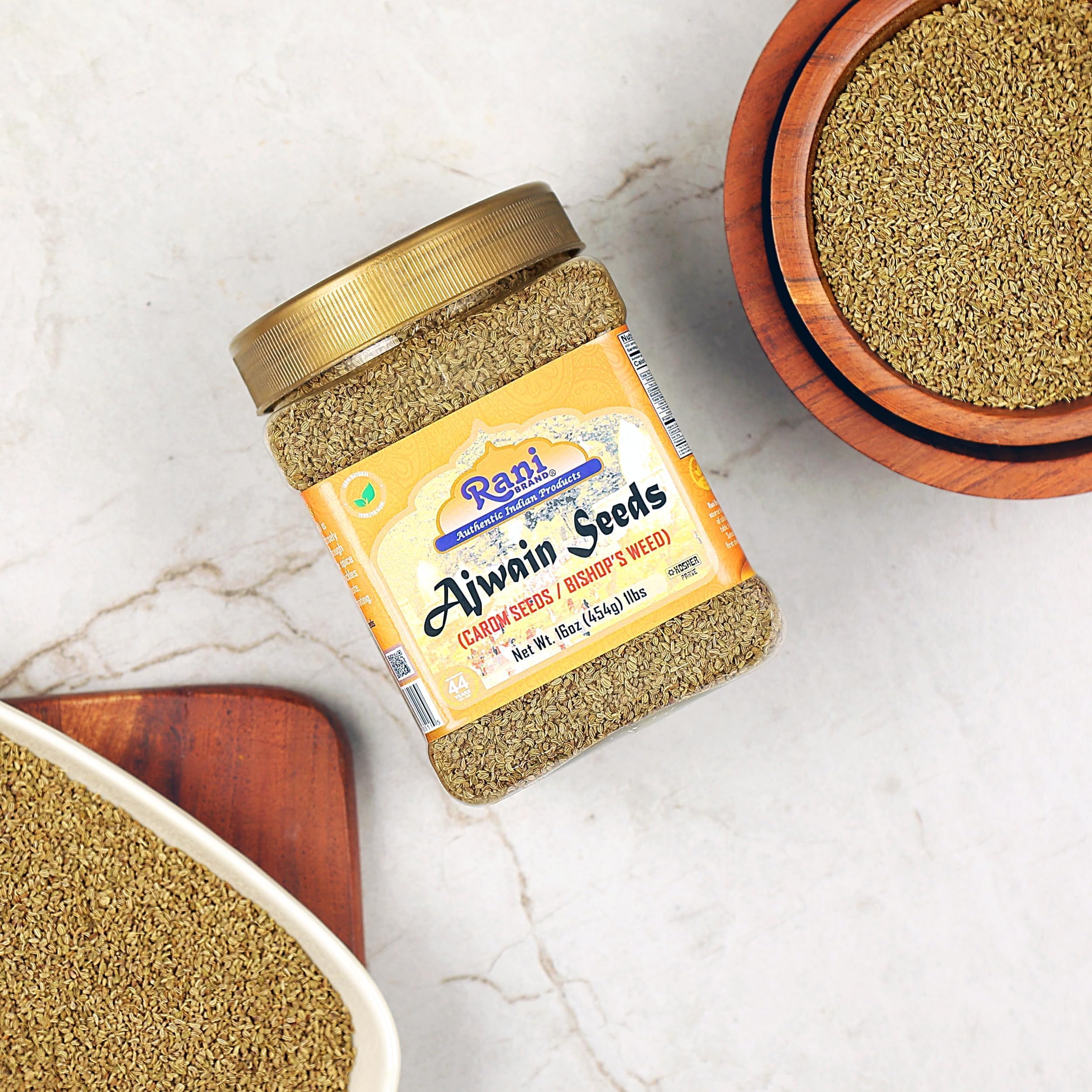 Rani Ajwain Seeds (Carom Bishops Weed) Spice Whole 16oz (1lb) 454g PET Jar ~ All Natural | Vegan | Gluten Friendly | NON-GMO | Kosher | Indian Origin