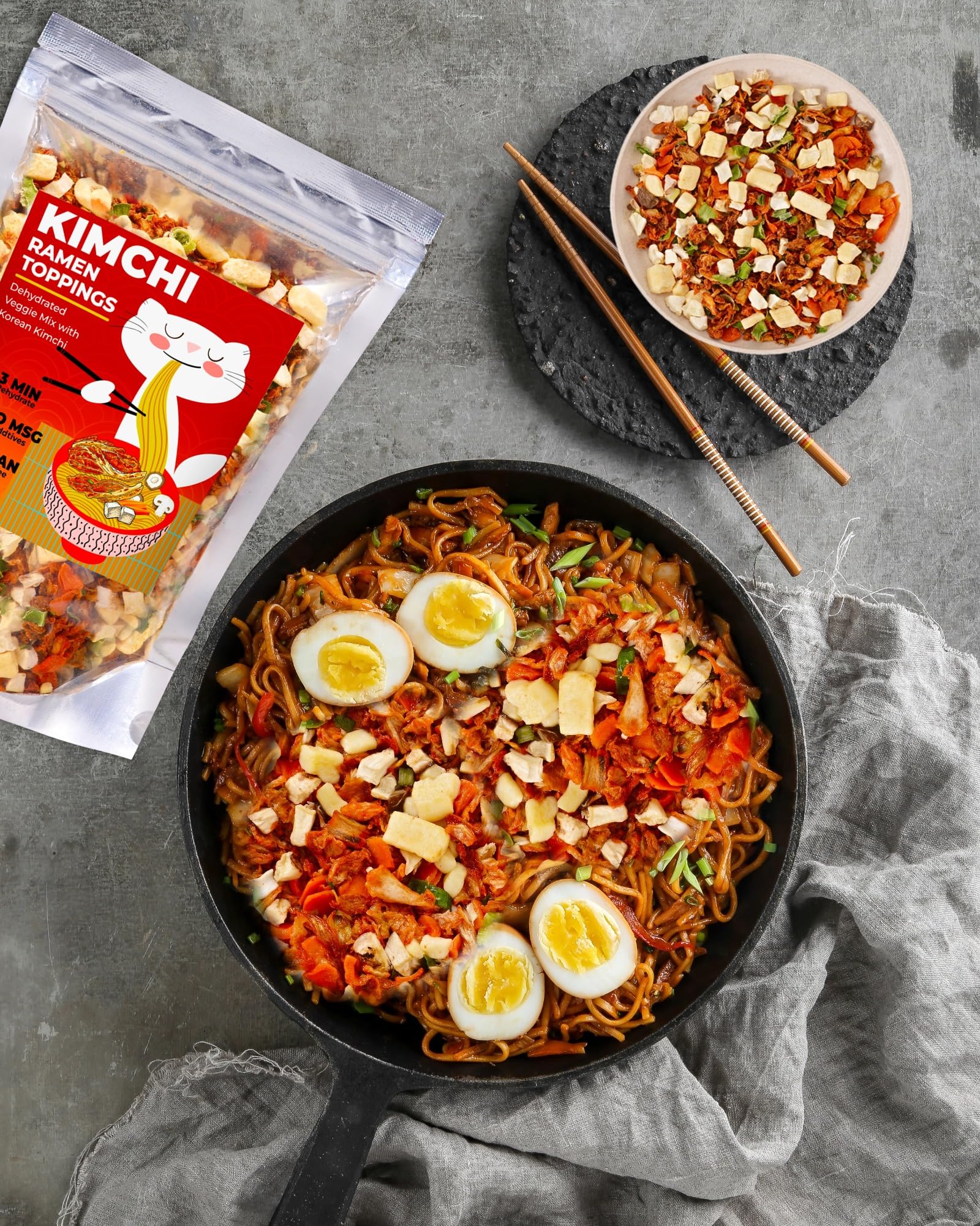 Dried Kimchi Ramen Toppings 6oz - 5 Ingredients Korean-Style Dehydrated Vegetable Mix, Vegan, No MSG, Preservative Free, Dried Vegetables for Instant Ramen Noodles, Soup (170g)
