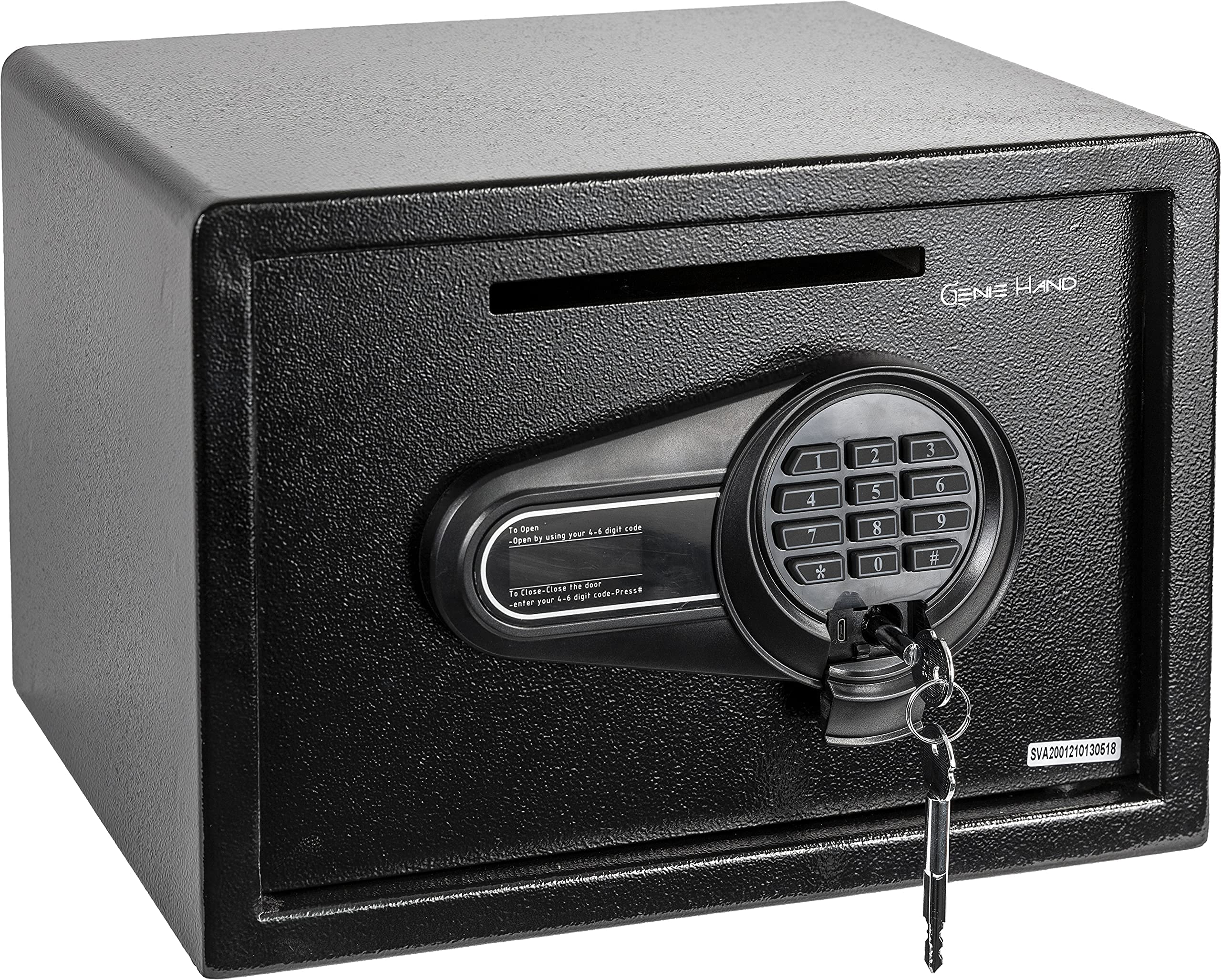 Genie Hand | Caja Fuerte Motorizada de Armario de Deposito Pequeña Caja de Seguridad con Código de Combinación y Llave en Cruz