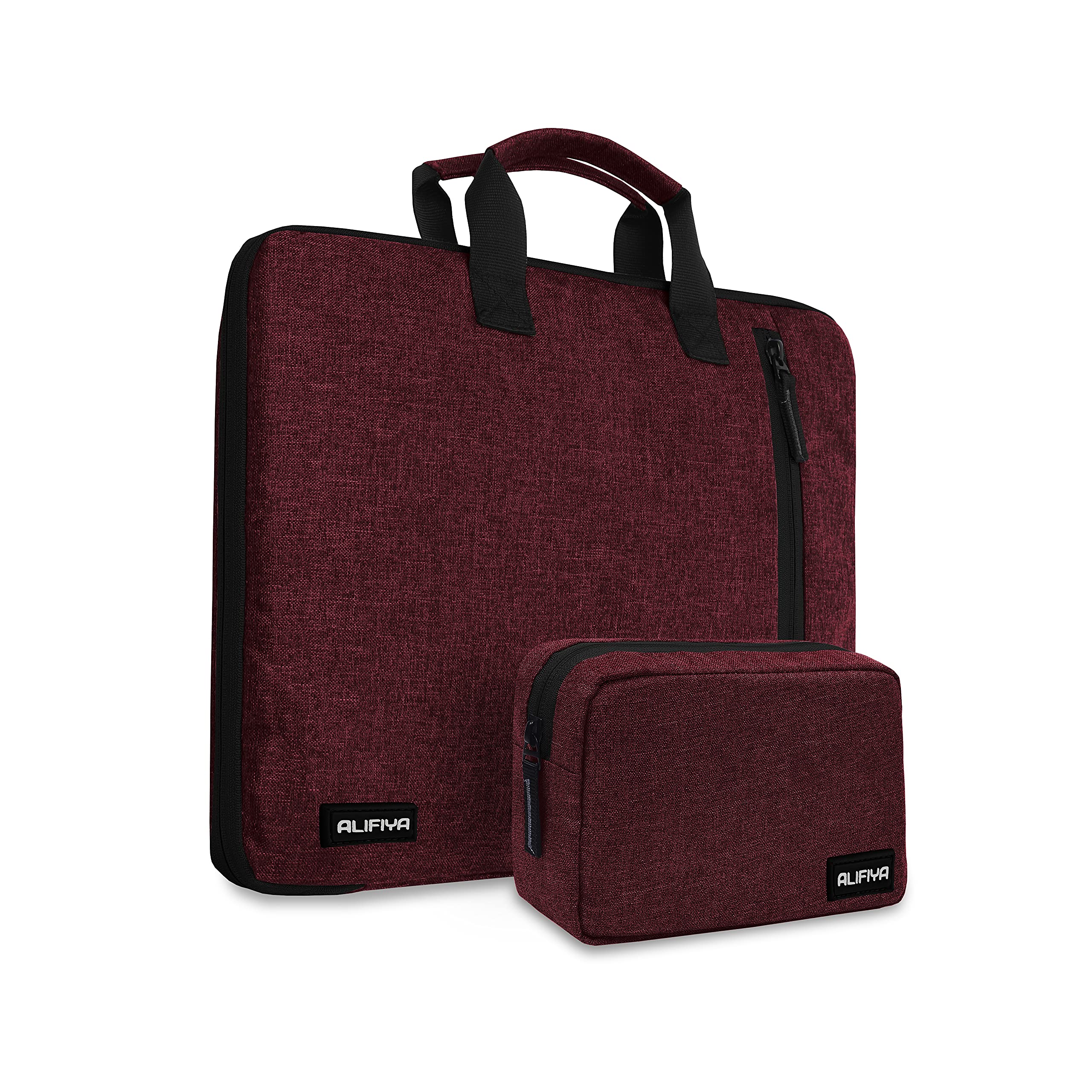 Alifiya Polyester Laptop Sleeve Cover Bag 15.6 Inch with Charger Pouch for MacBook / Lenovo / Dell / Surface Pro / Asus / HP (Maroon_L22, 180 Degree Opening)