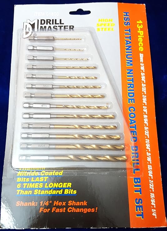 Thirteen Piece Titanium Nitride Coated Drill Bit Set