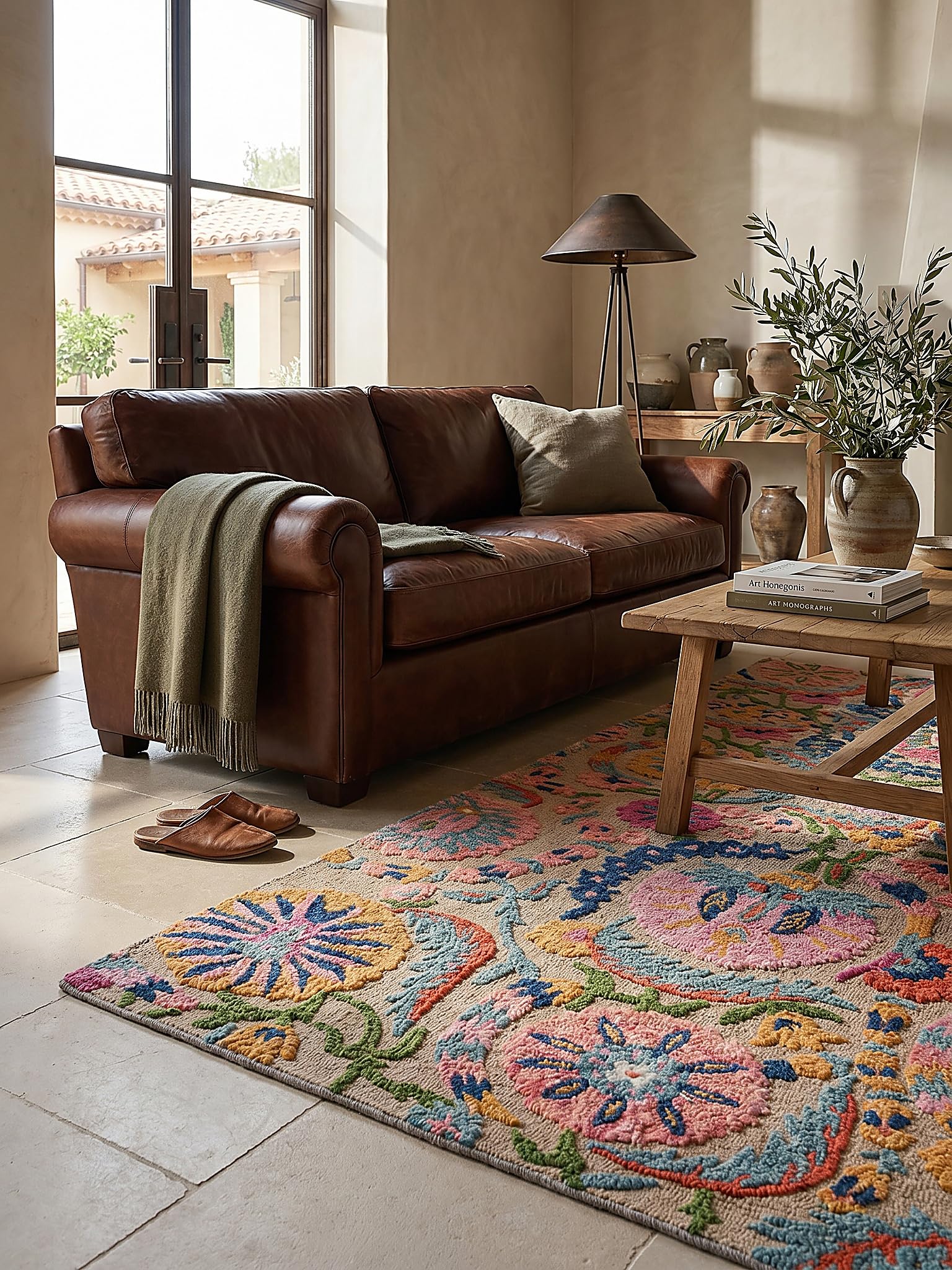 Tapis en Laine Motif Floral Dense et Robuste Multicolore 140 x 200 cm Salle à Manger | Hedda